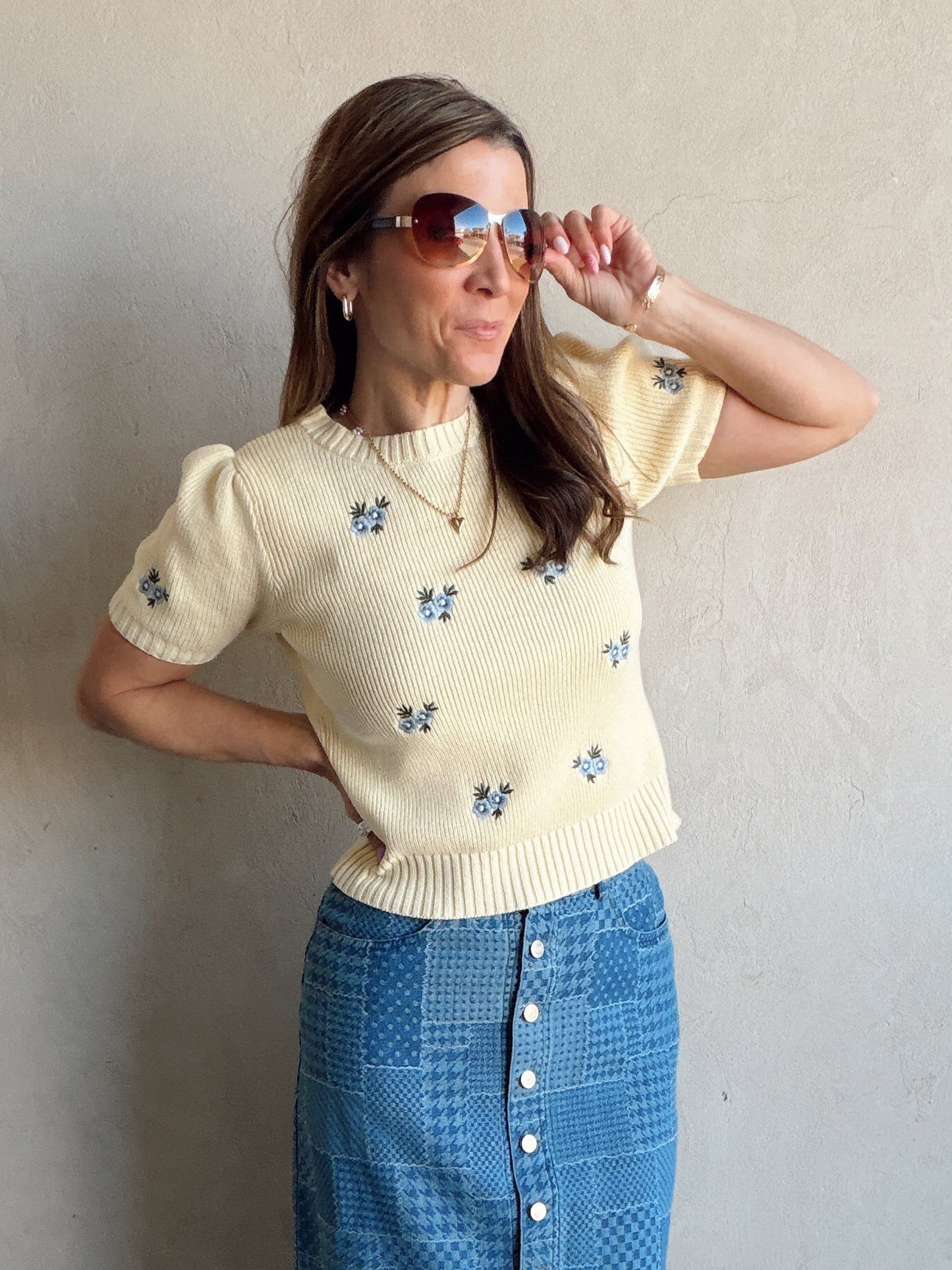 Milla Embroidered Top in Butter Yellow