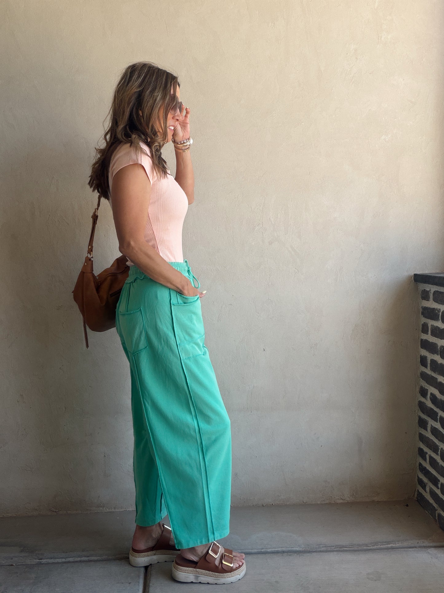 Heather Barrel Sweats in Teal