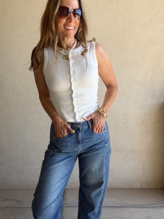 Talia Ribbed Sleeveless Tank in White