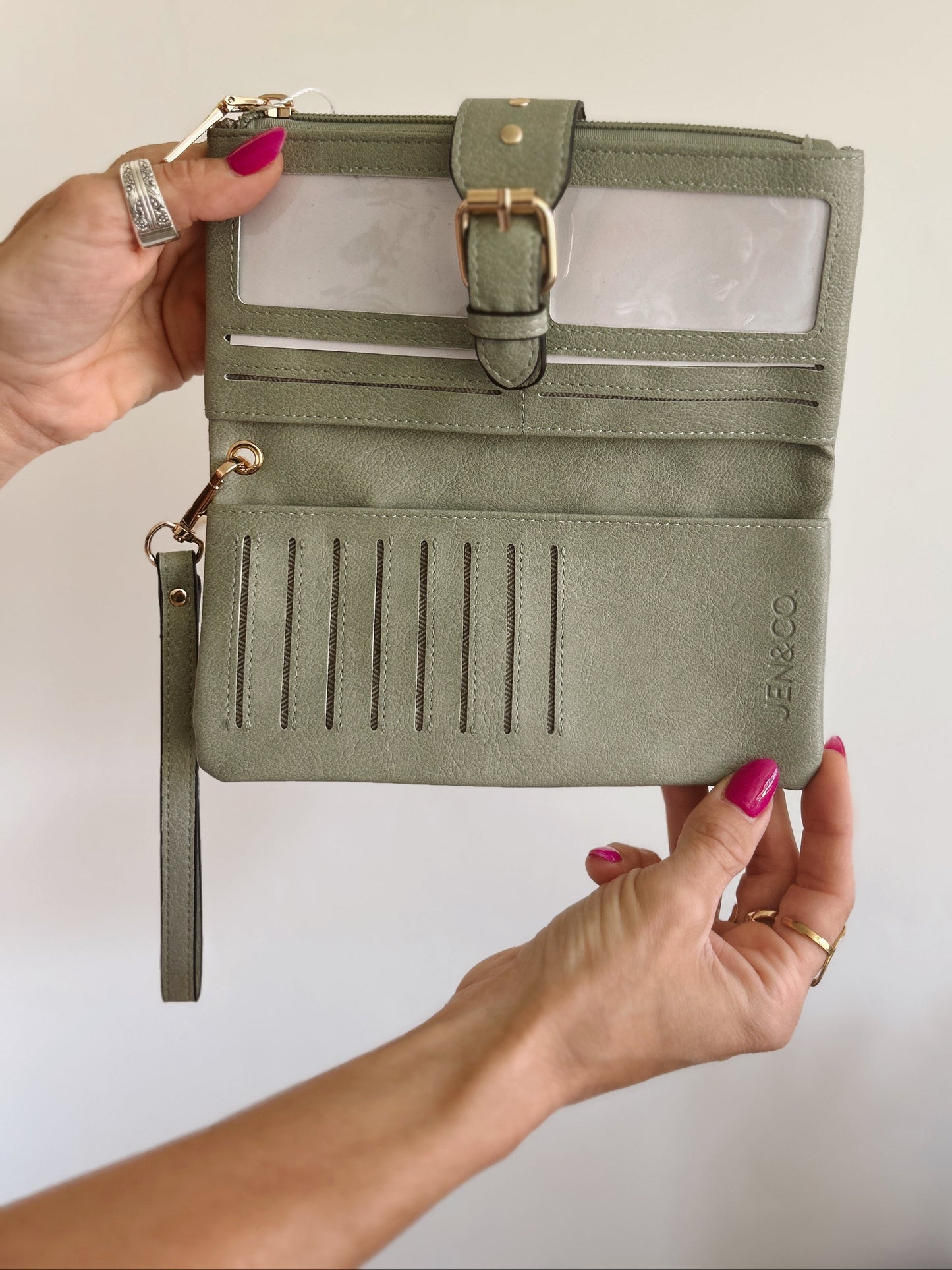 Aria Studded Wallet in Dusty Sage