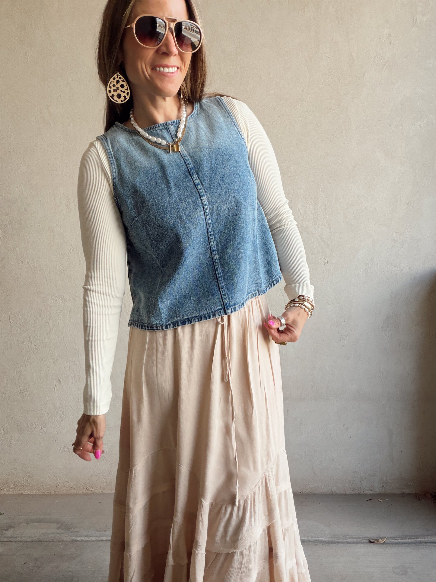 Paisley Boho Skirt in Light Beige