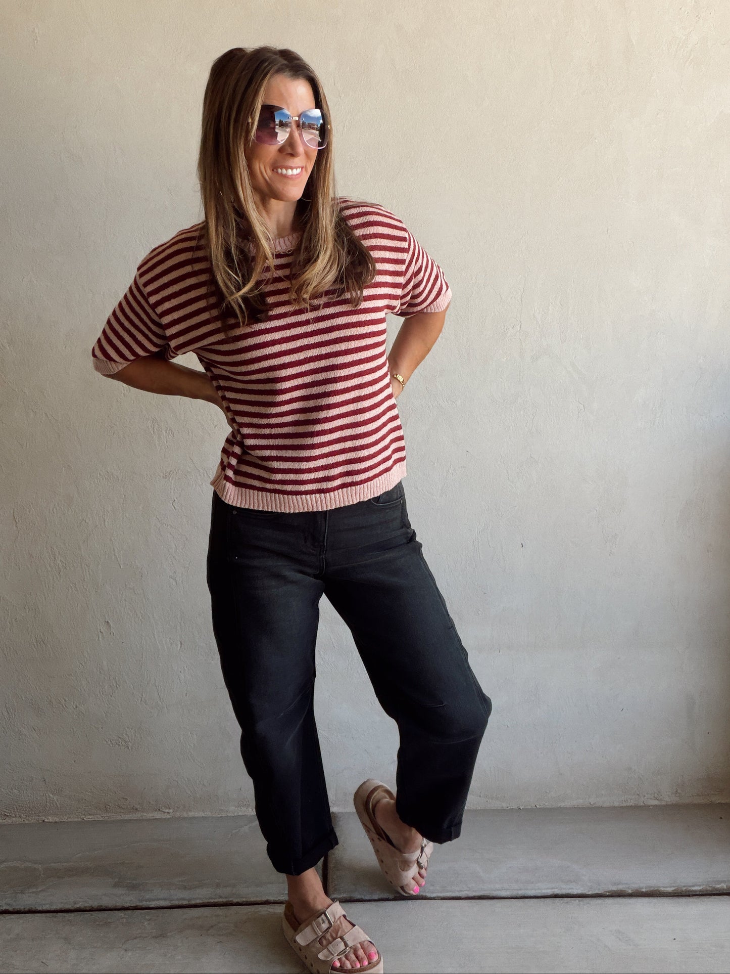 Emerald Striped Top in Mauve & Burgundy