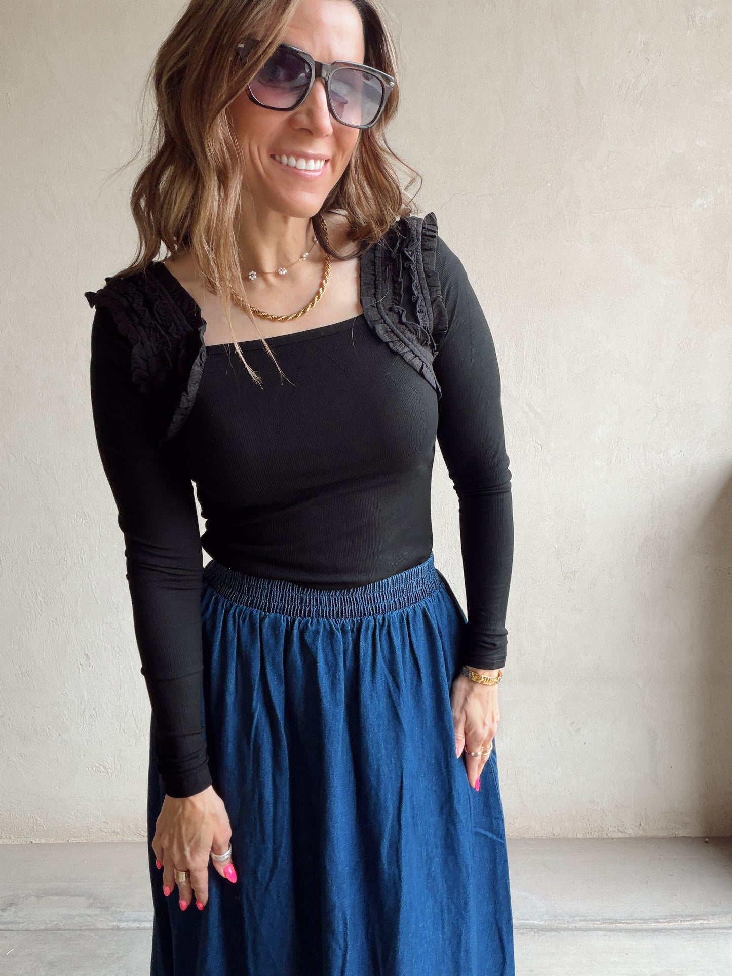 Ashley Square Neck Top in Black