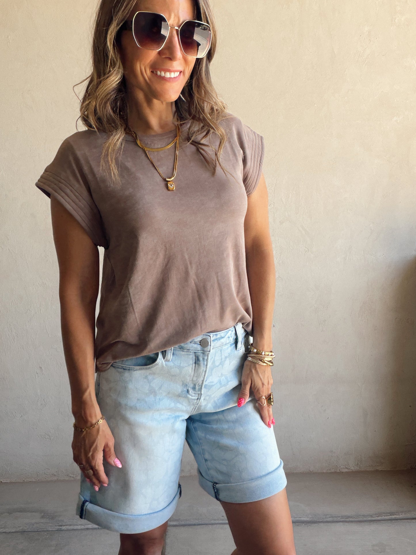 Liv Mineral Washed Top in Mocha