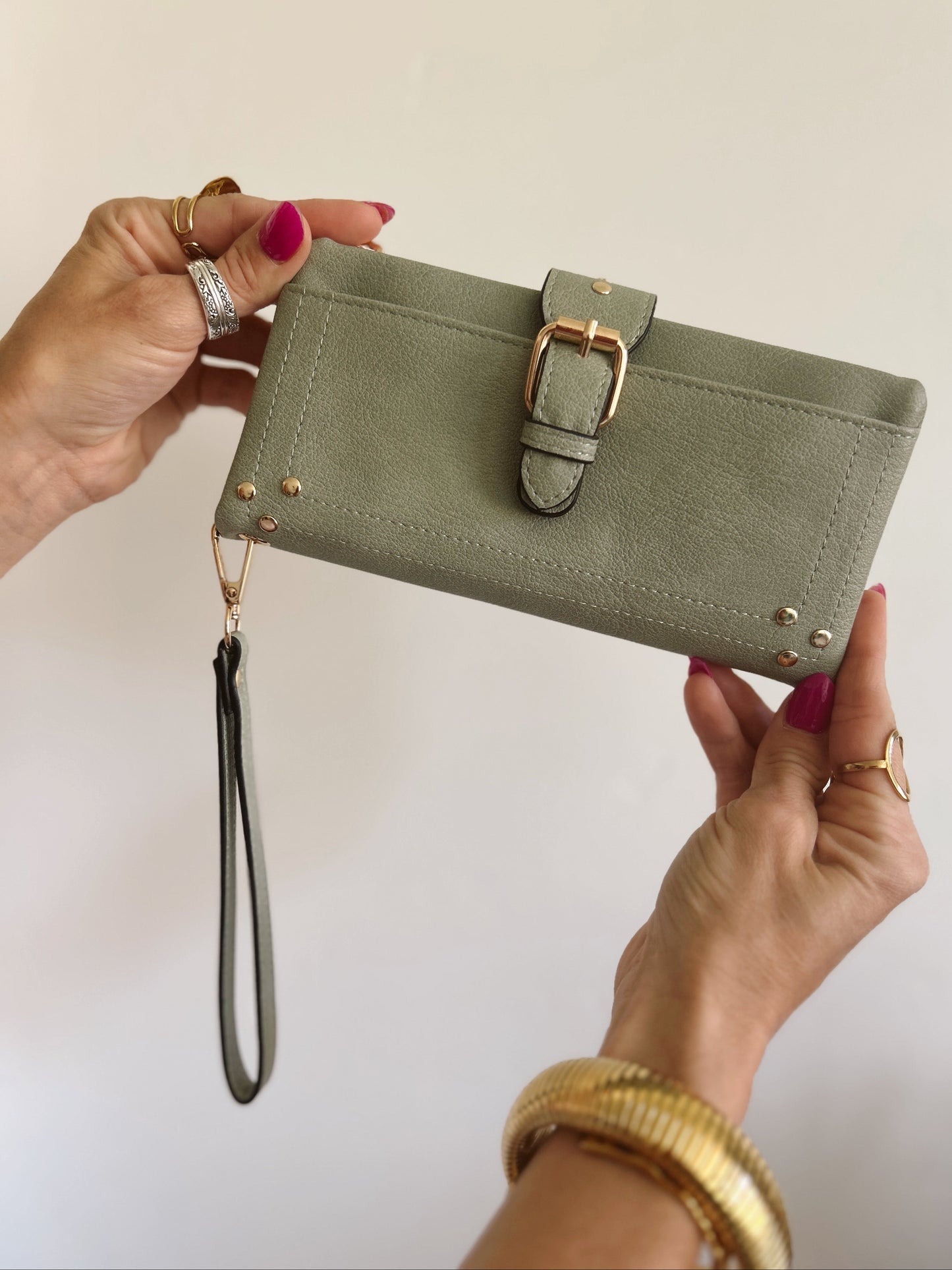 Aria Studded Wallet in Dusty Sage