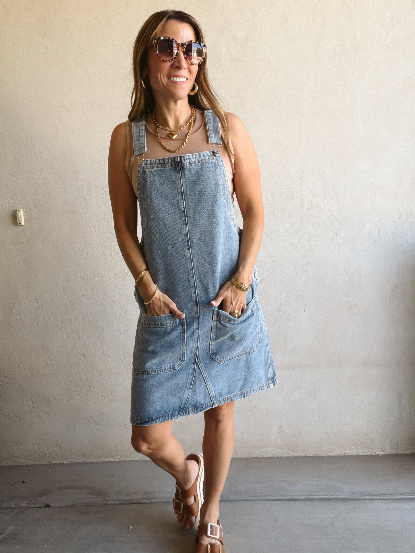 Angie Overall Dress in Medium Wash Denim