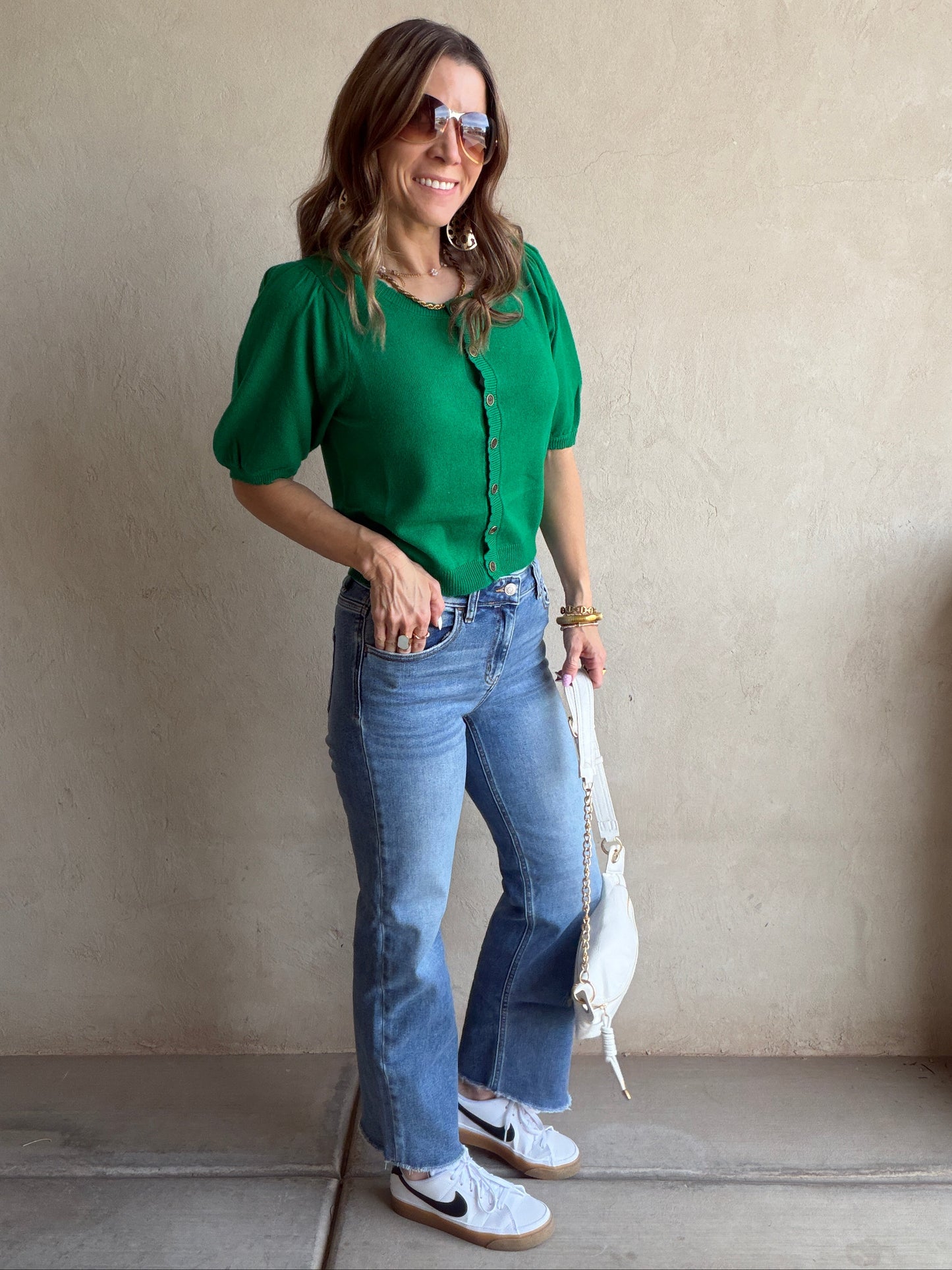 Emmie Button Down Sweater in Green