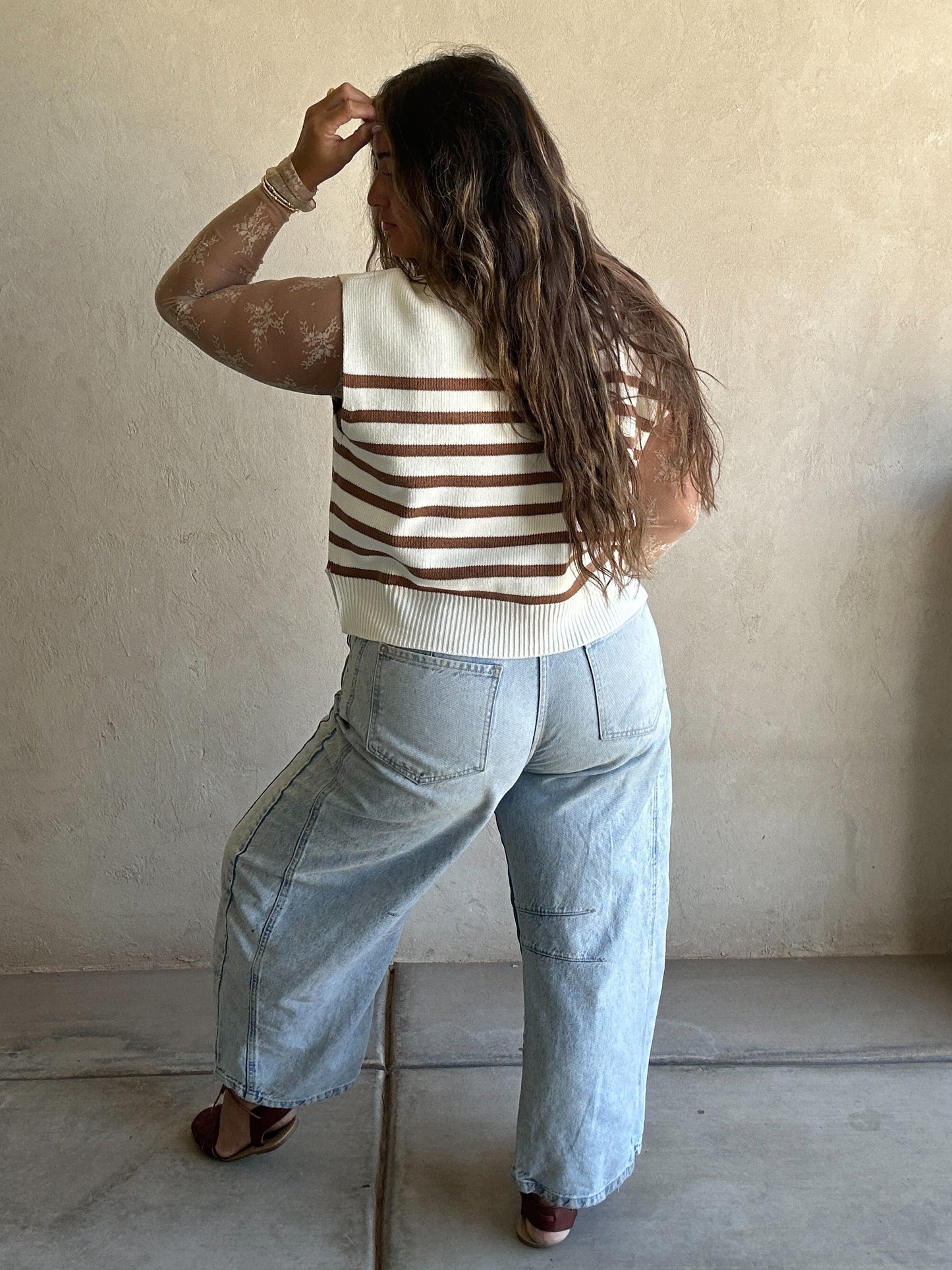 Raimie Striped Vest in Mocha & White