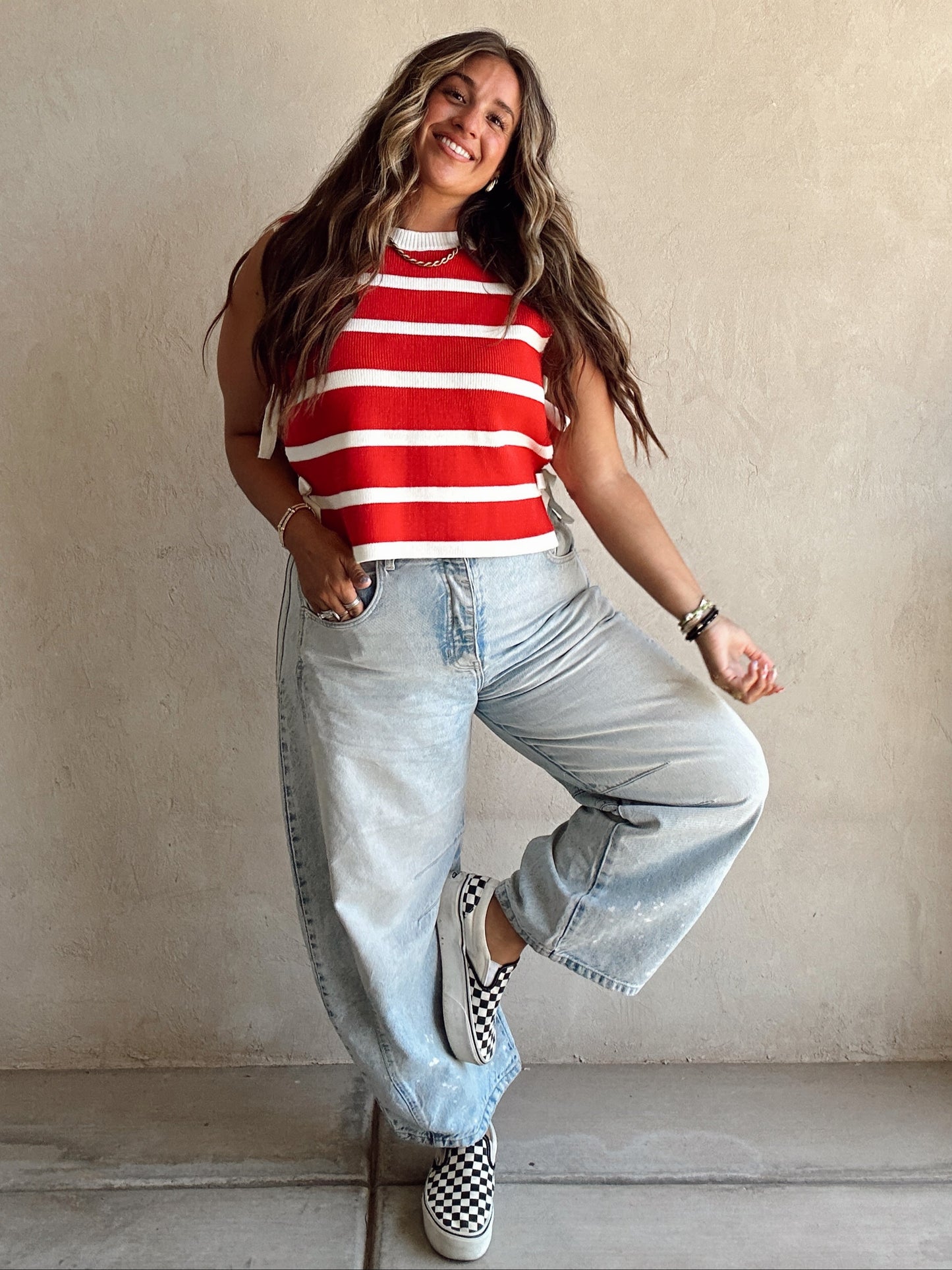 McKenna Striped Vest in Red & Cream