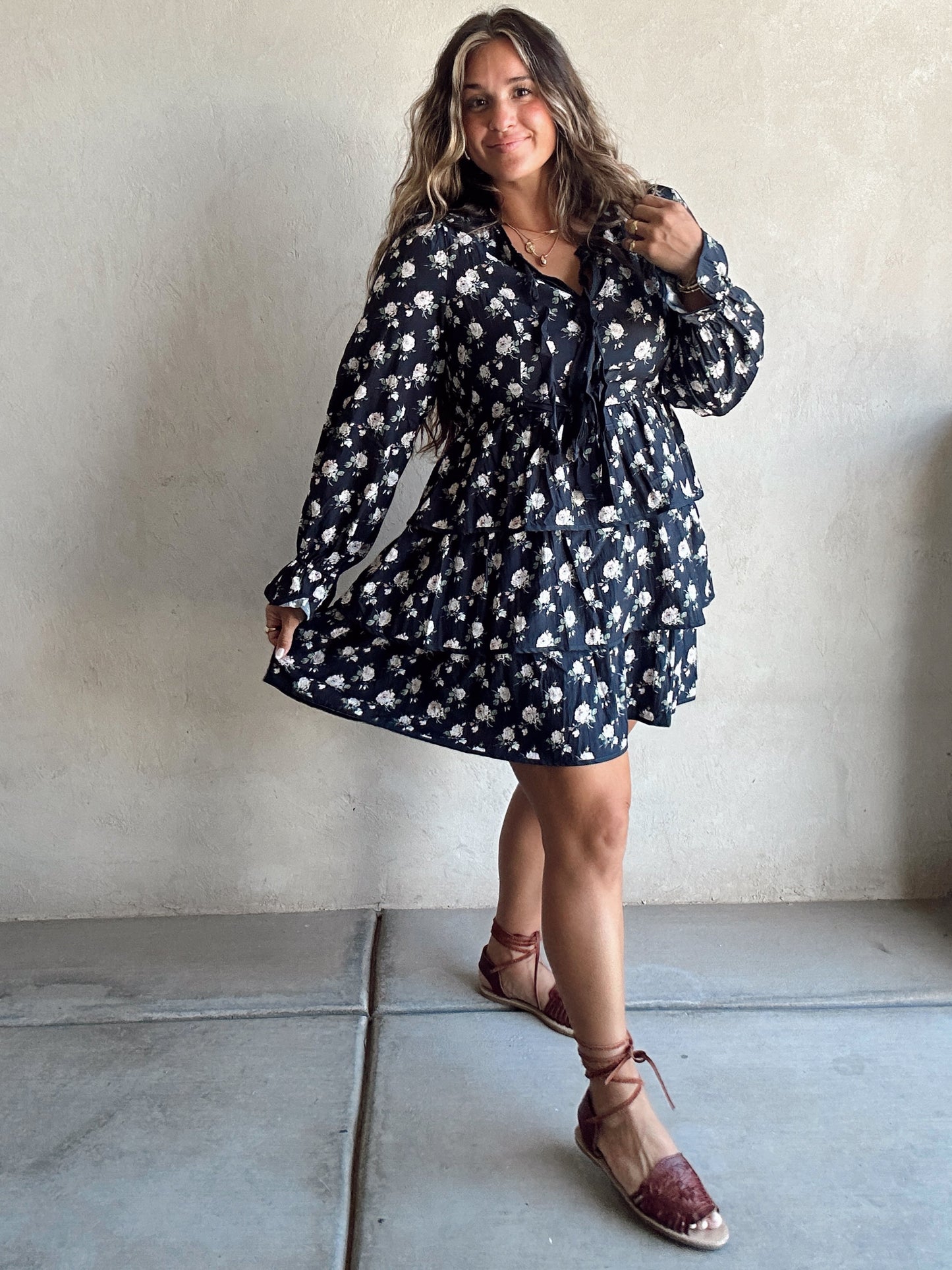 Miya Floral Dress in Dark Navy