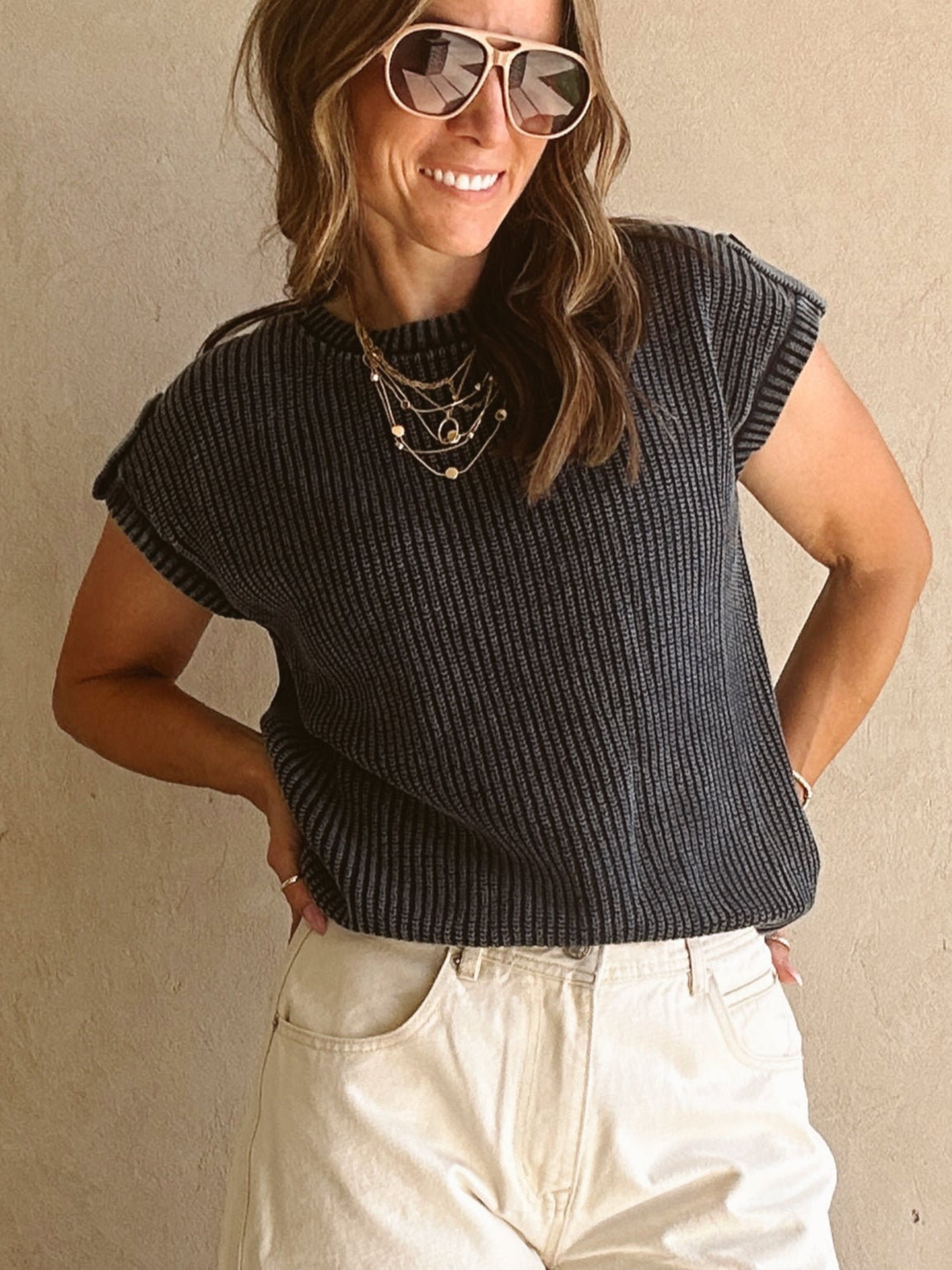 Millie Mineral Wash Top in Navy