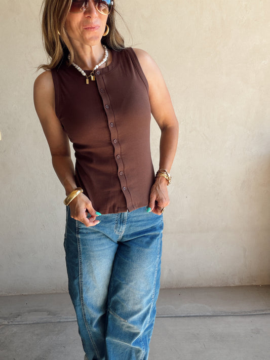 Whitney Ribbed Sleeveless Tank in Chocolate