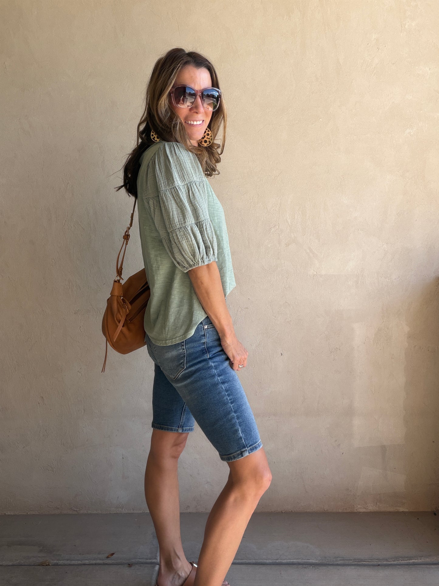 Jenny Gauze Sleeve Top in Sage