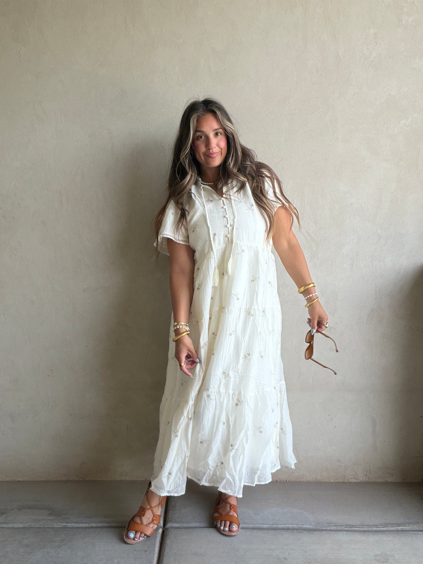 Ava Embroidered Dress in Cream