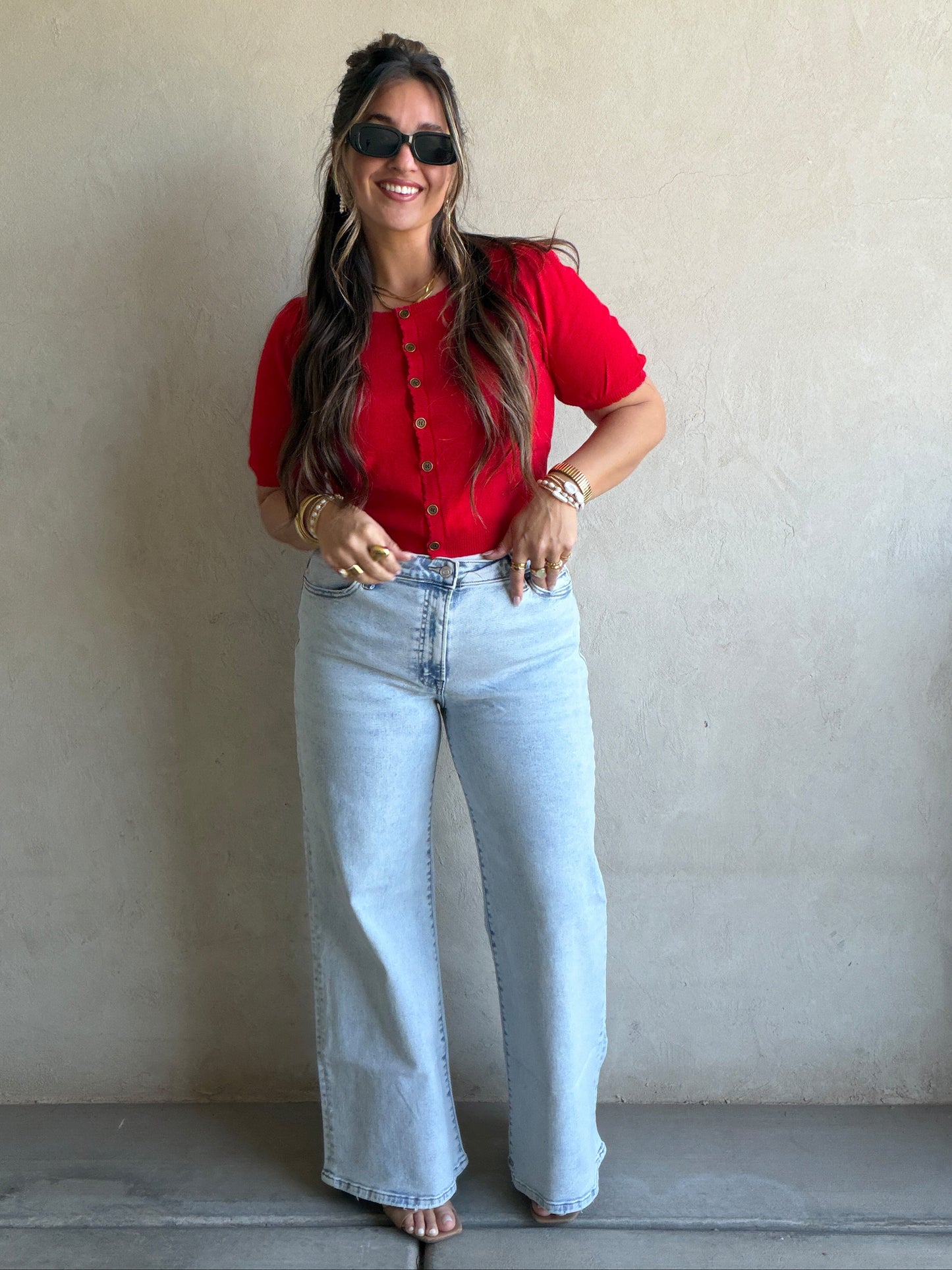 Emmie Button Down Sweater in Red