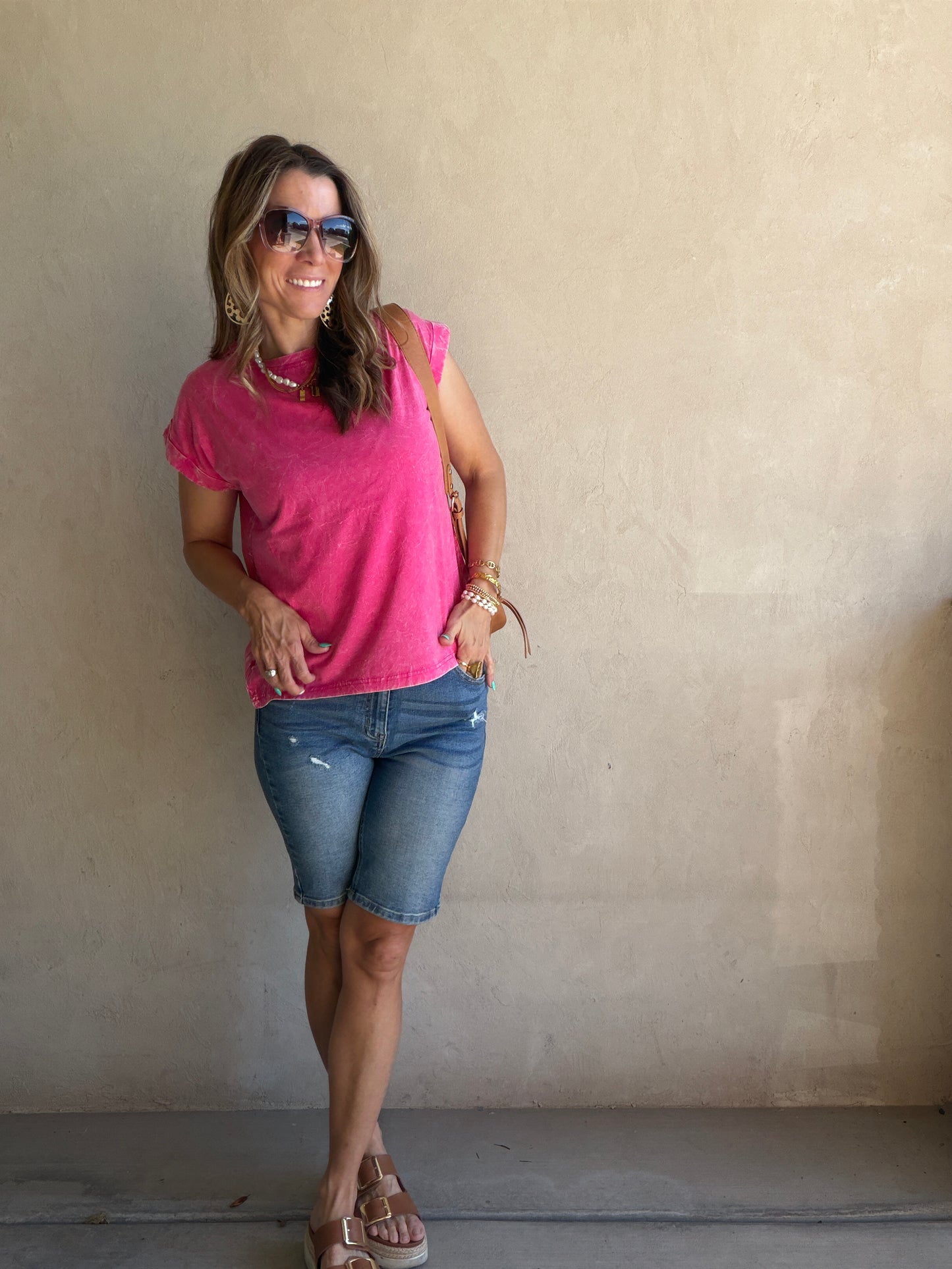 Amber Mineral Washed Top in Pink