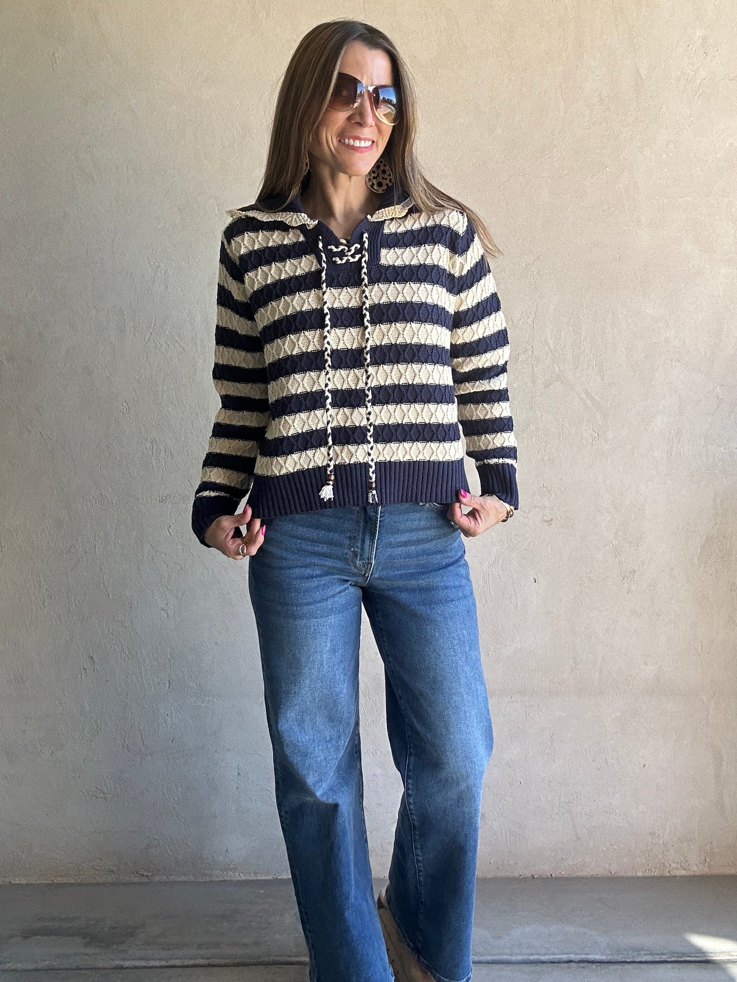 Harper Sweater in Navy & Oatmeal
