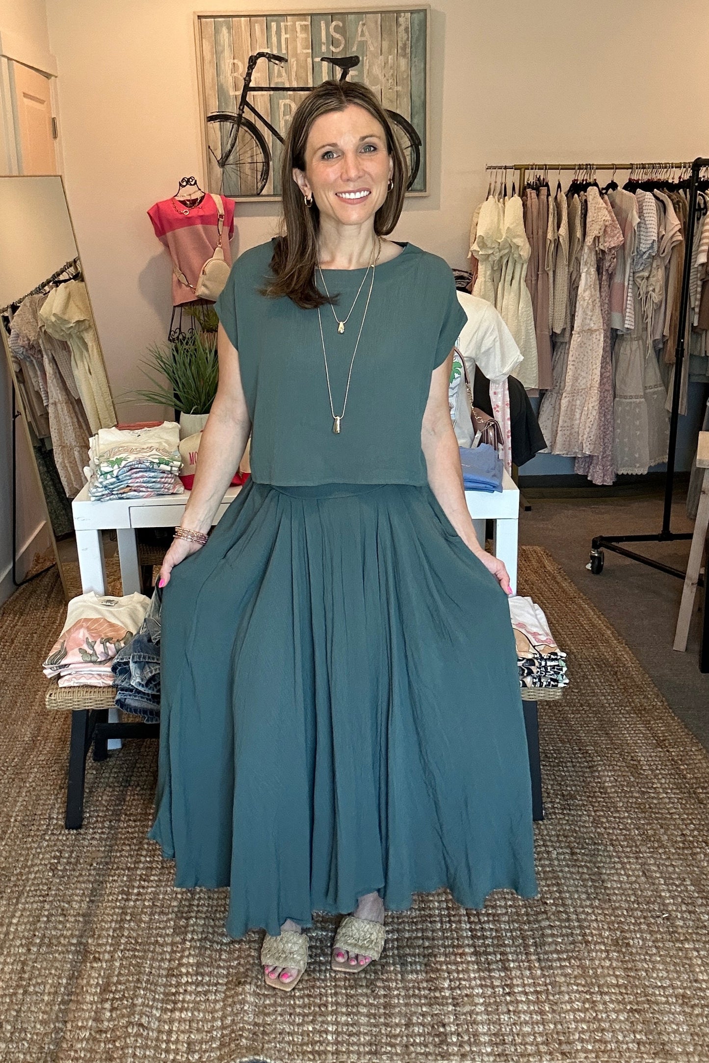 Gauze Crop and Skirt Set in Ash Jade