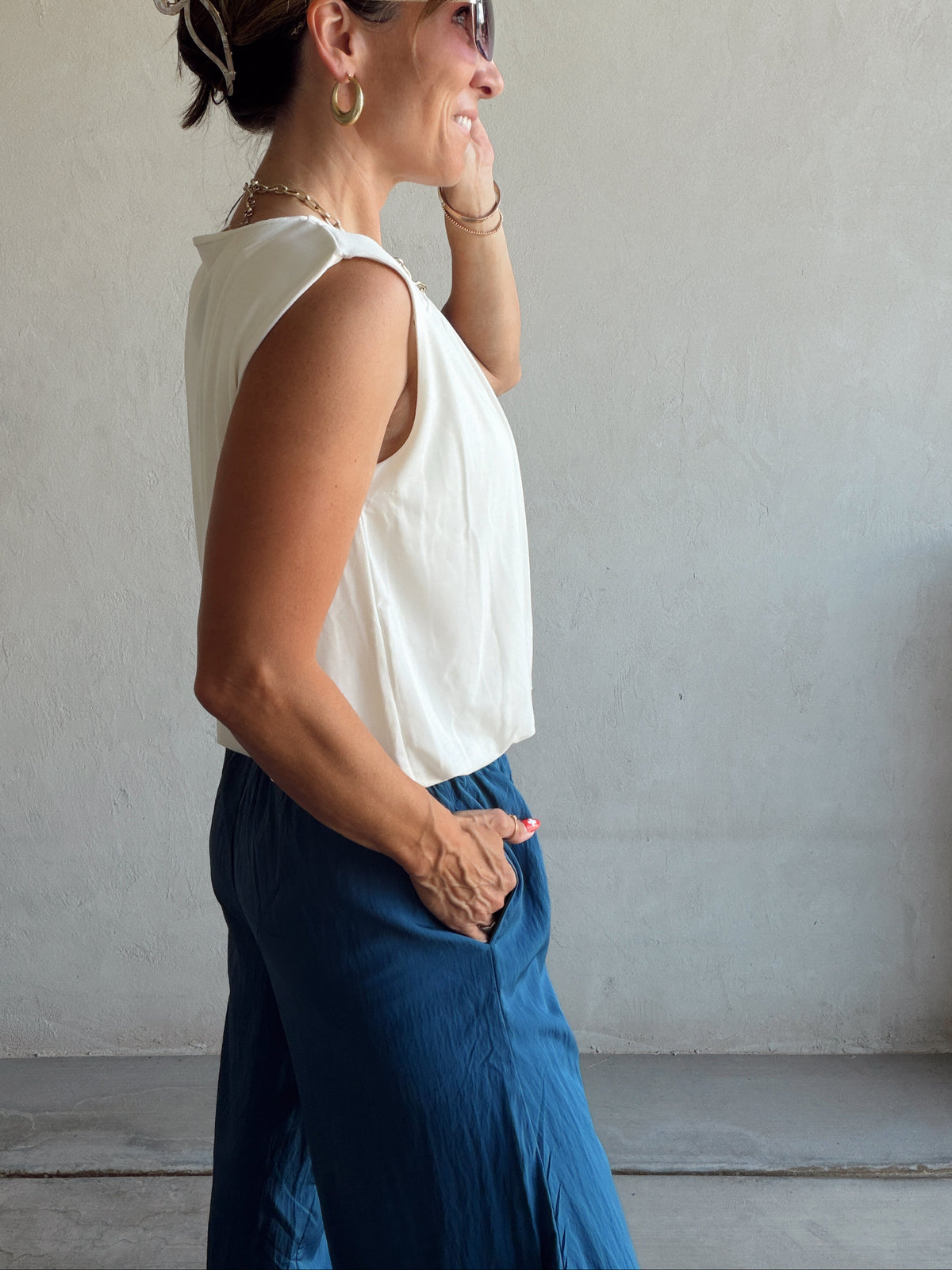 Bella Lace Detailed Pants in Blue