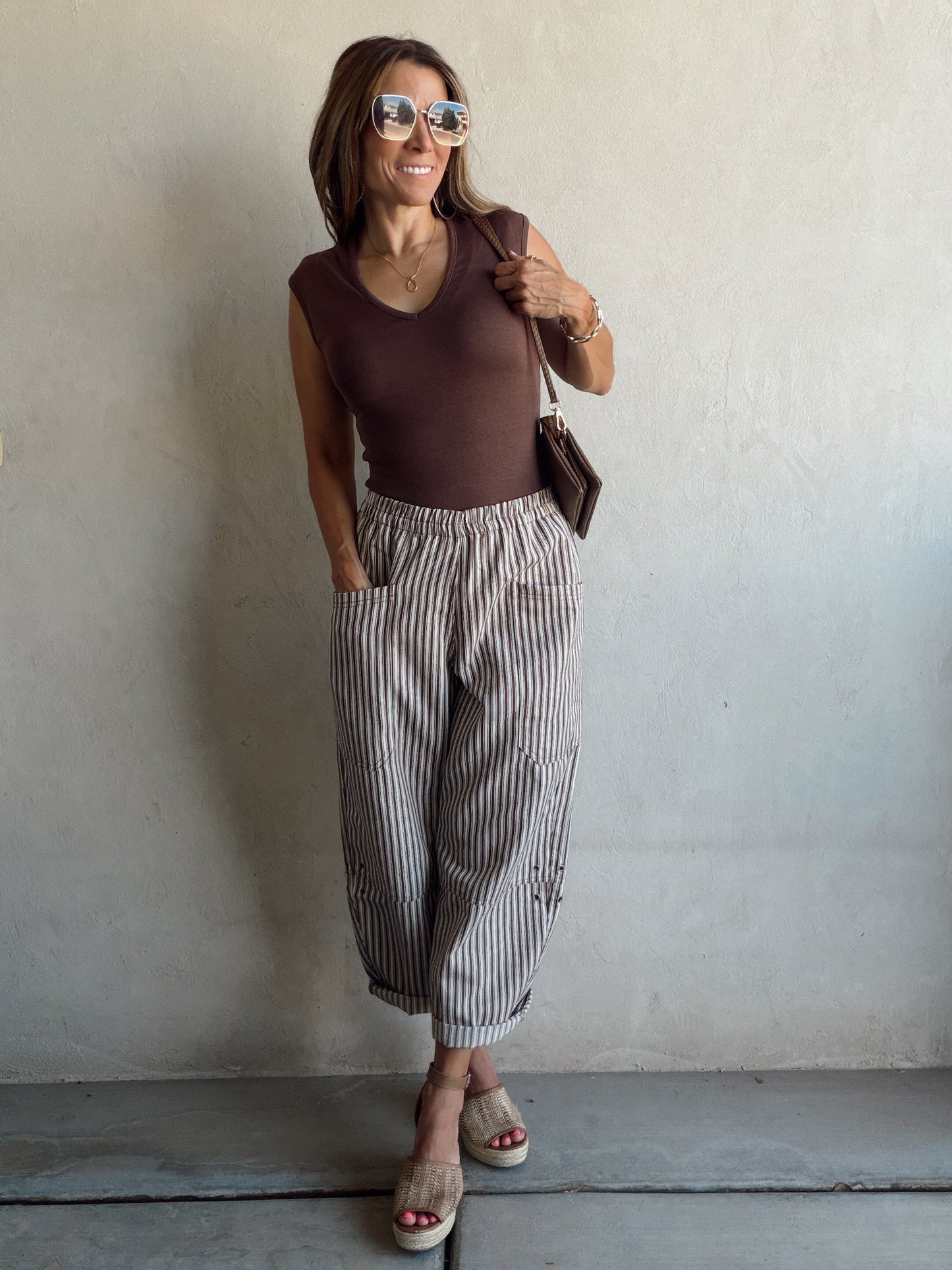 Sabrina Striped Barrel Pants in Brown