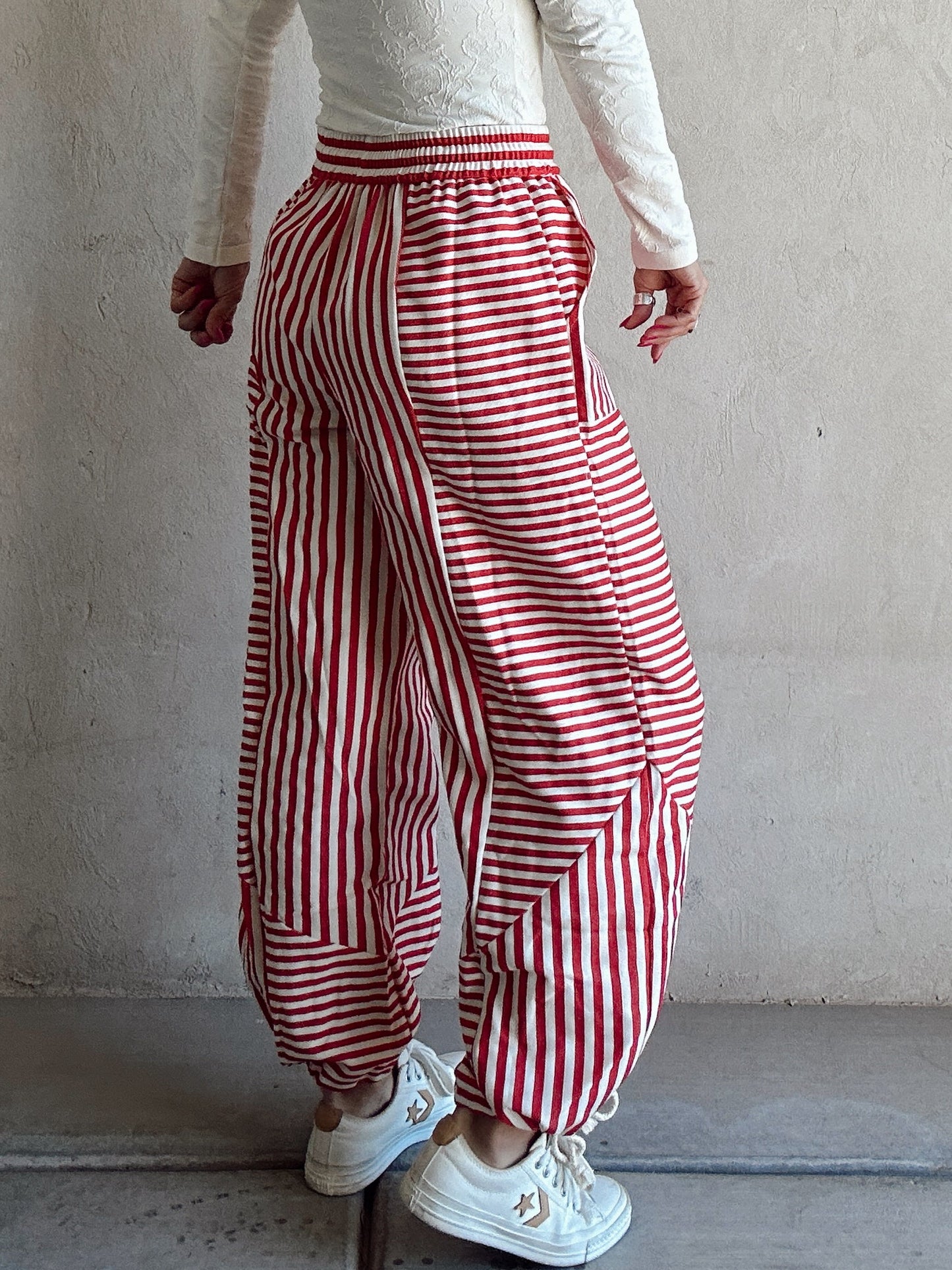 Ella Parachute Striped Pants in Red & Ivory