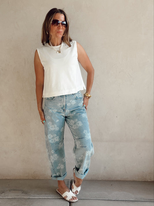 Brin Floral Jeans in Light Denim