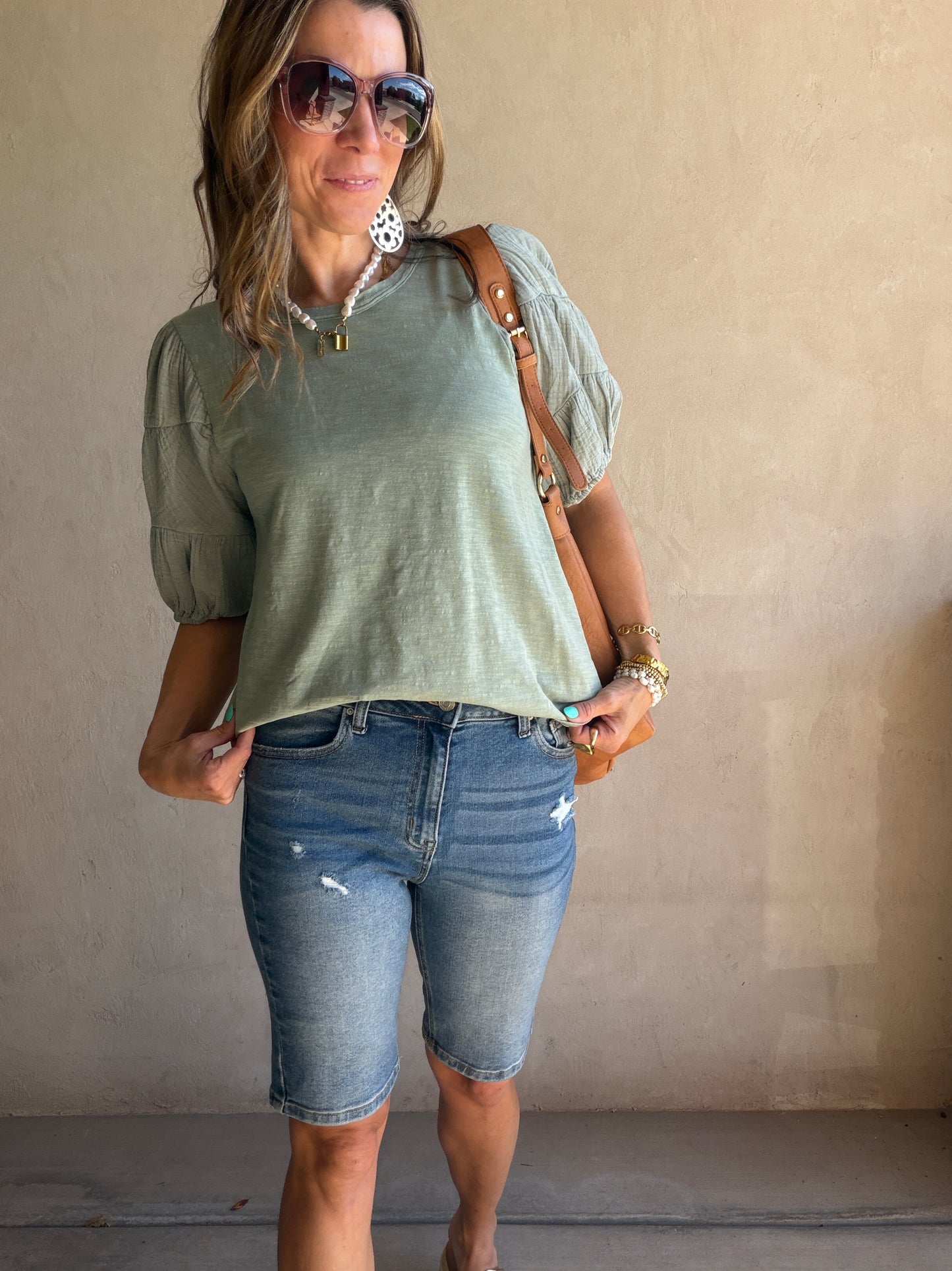 Jenny Gauze Sleeve Top in Sage