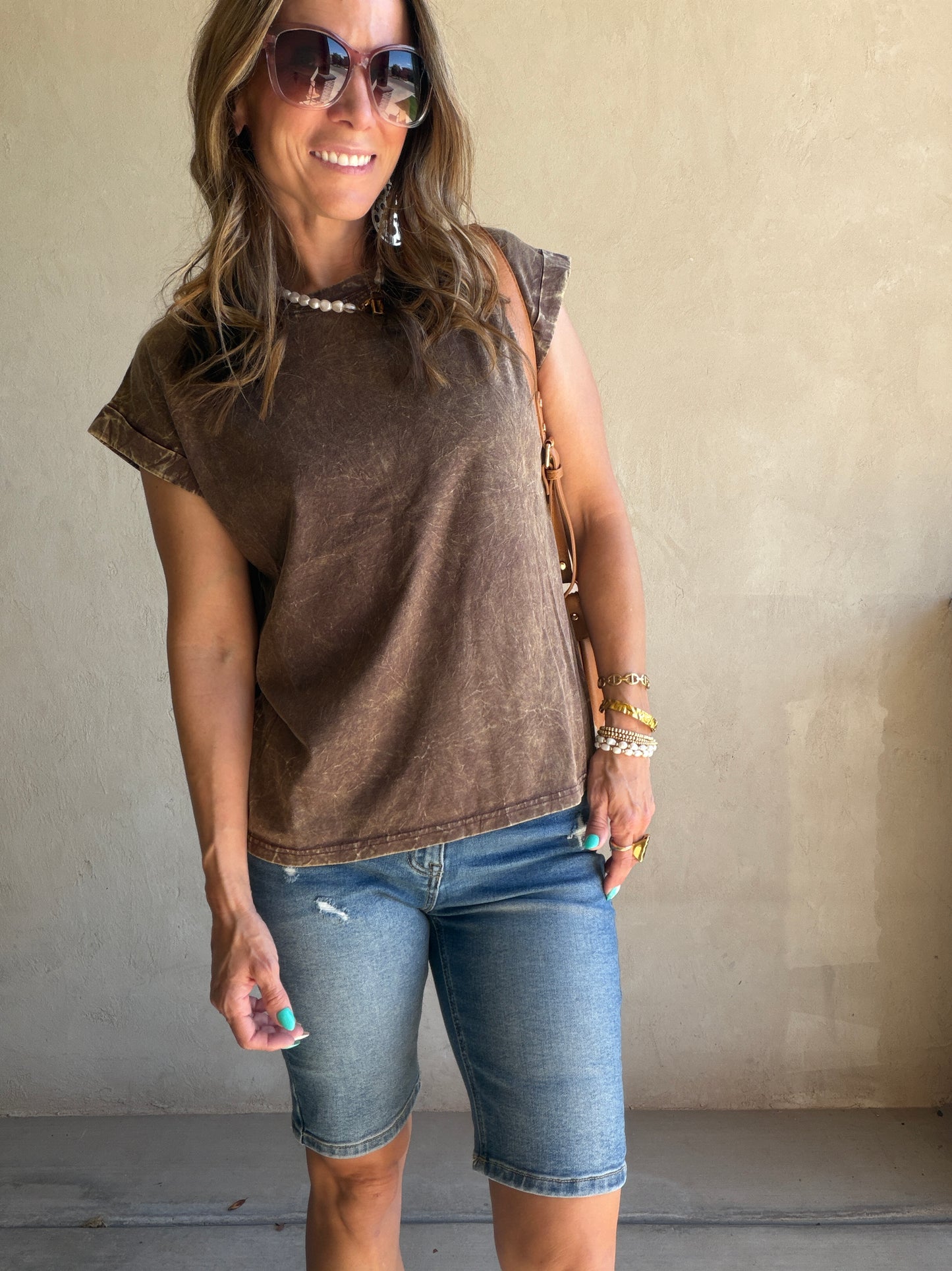 Amber Mineral Washed Top in Mocha