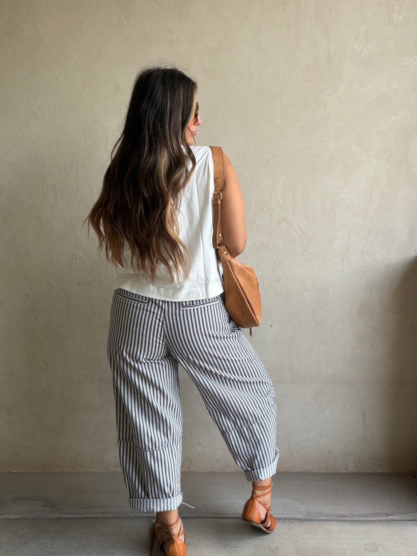 Striped Barrel Pant in Navy
