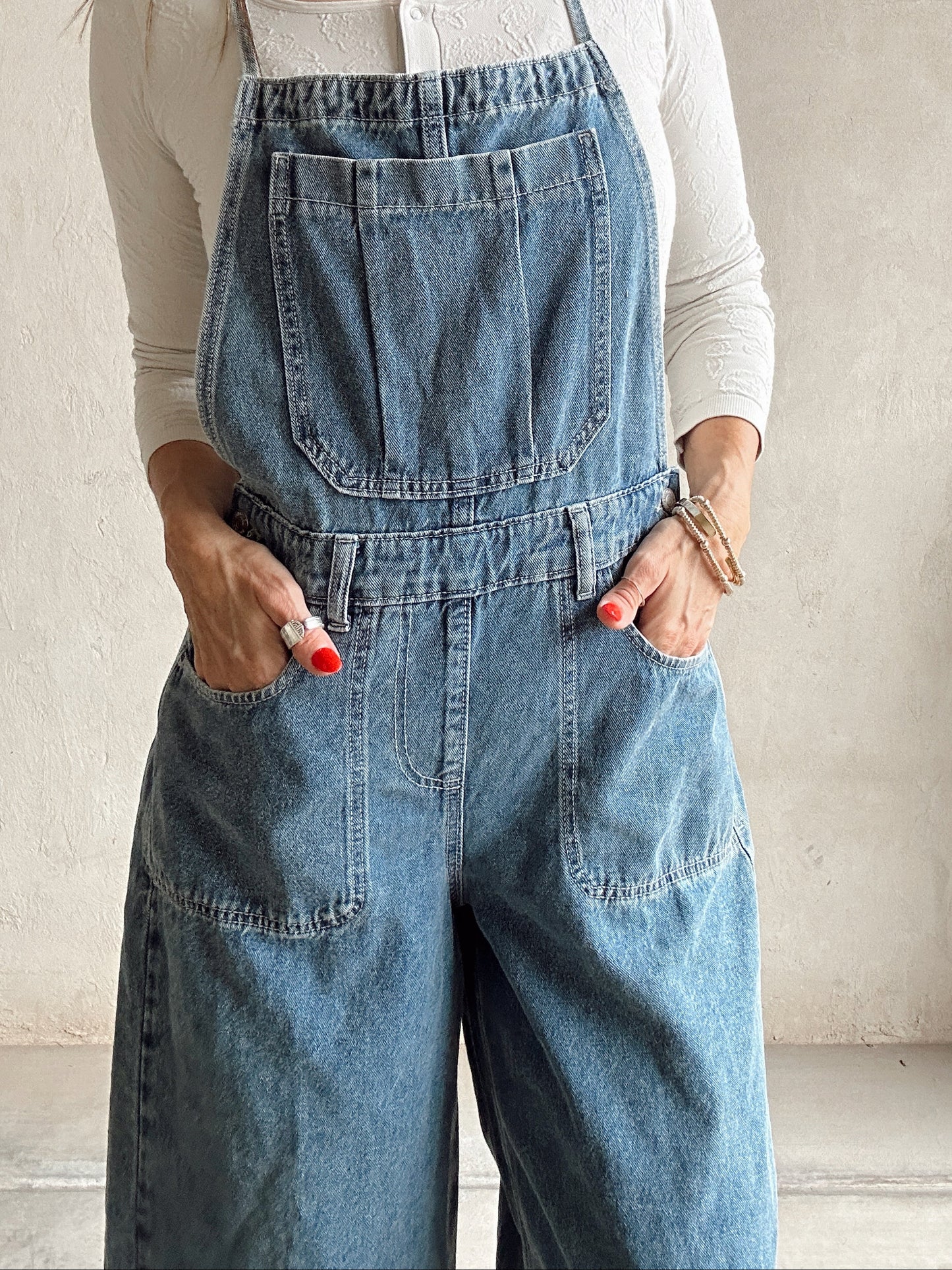 Madelyn Tie Back Overalls in Medium Denim