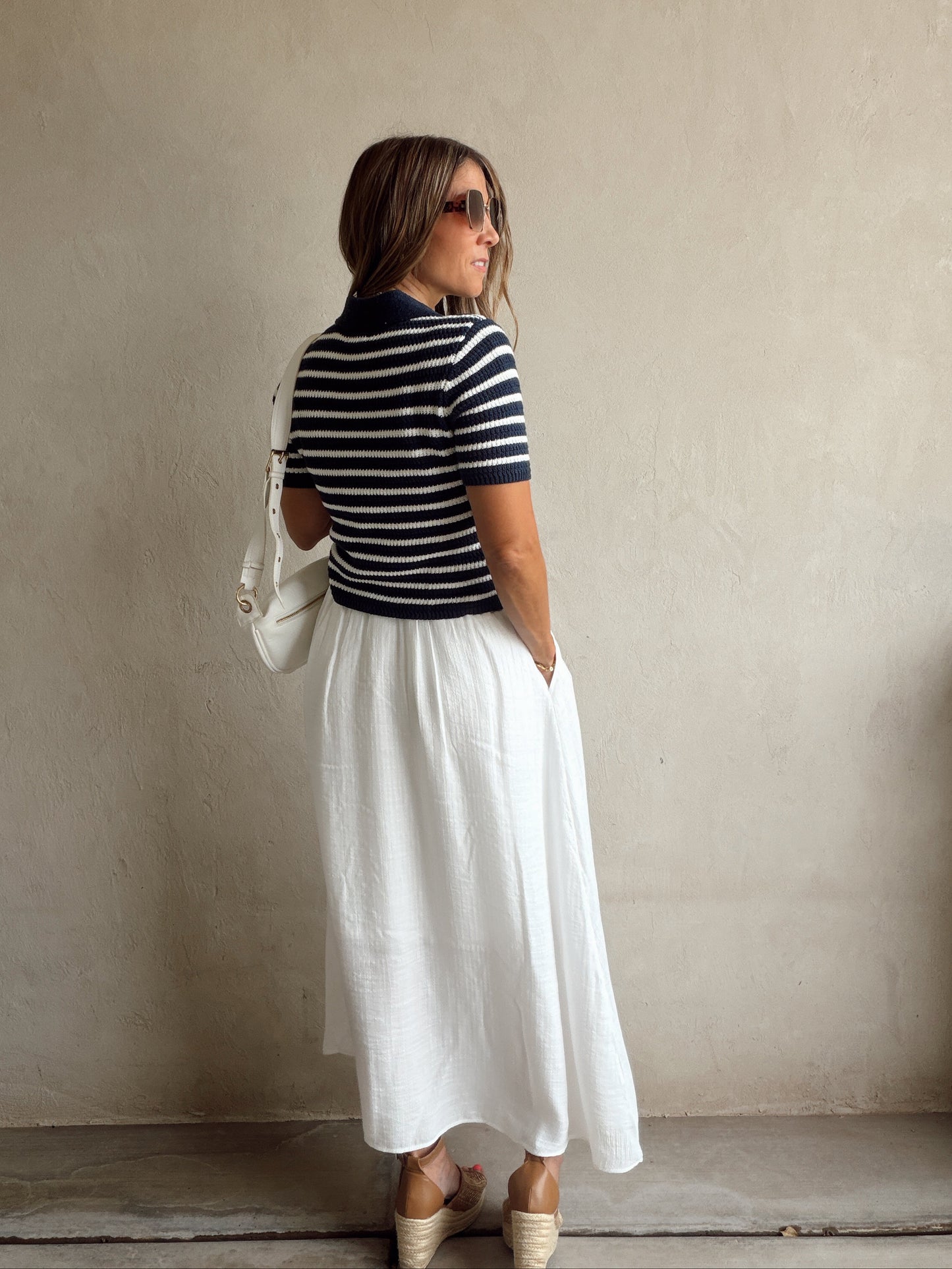 Savannah Striped Knit Top in Navy & White