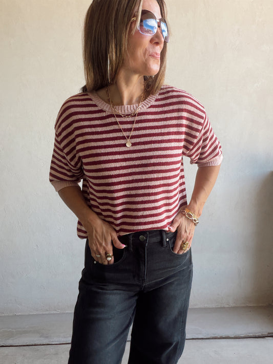 Emerald Striped Top in Mauve & Burgundy
