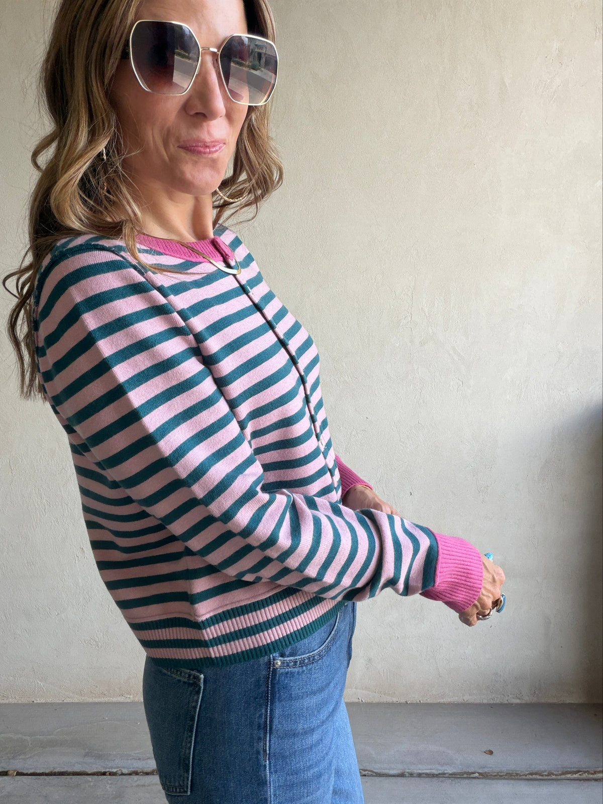 Courtney Striped Cardigan in Mauve