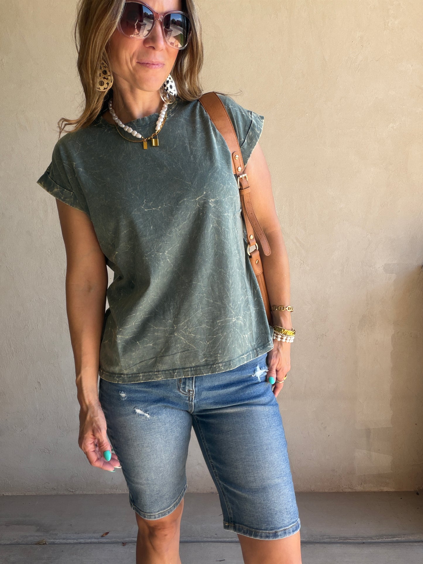 Amber Mineral Washed Top in Forest