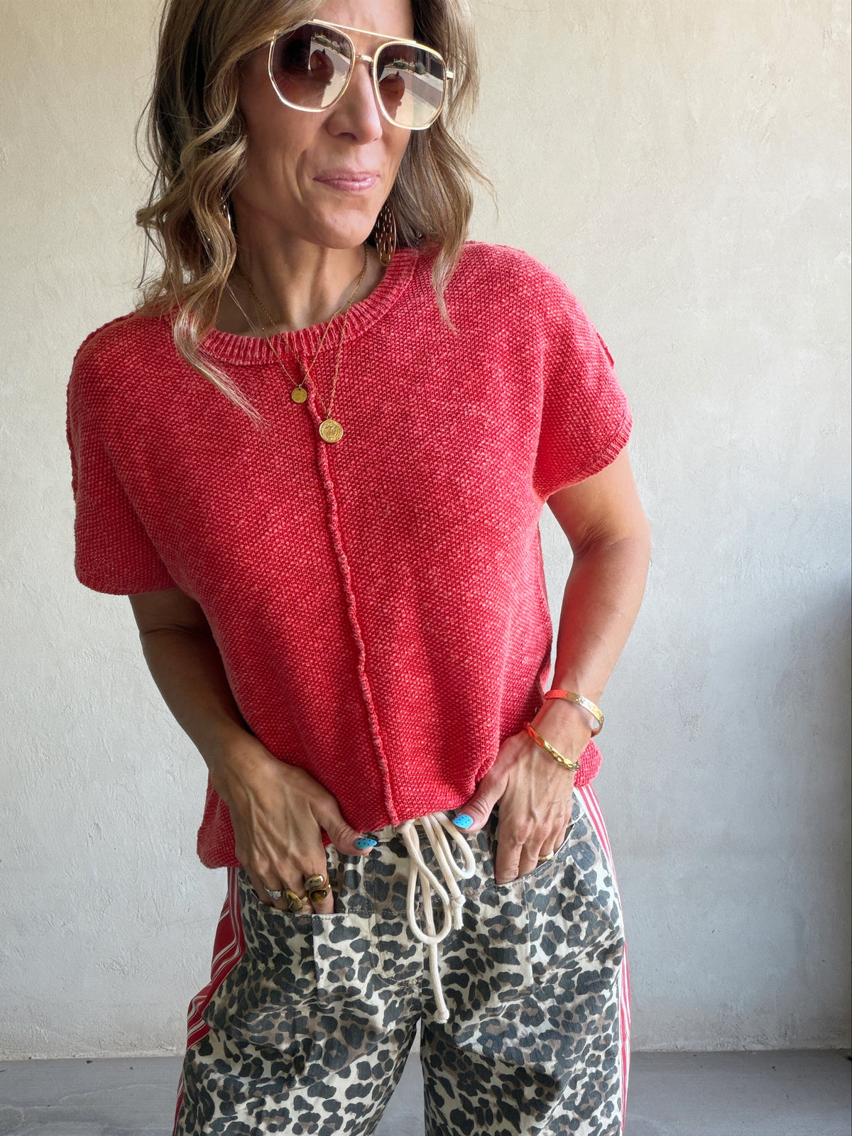 Marcie Mineral Wash Top in Red