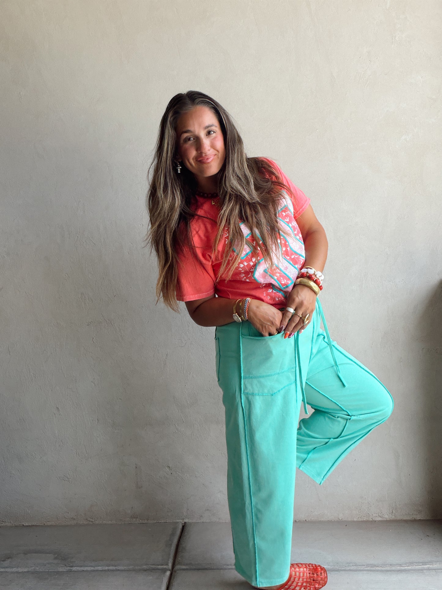 Heather Barrel Sweats in Teal