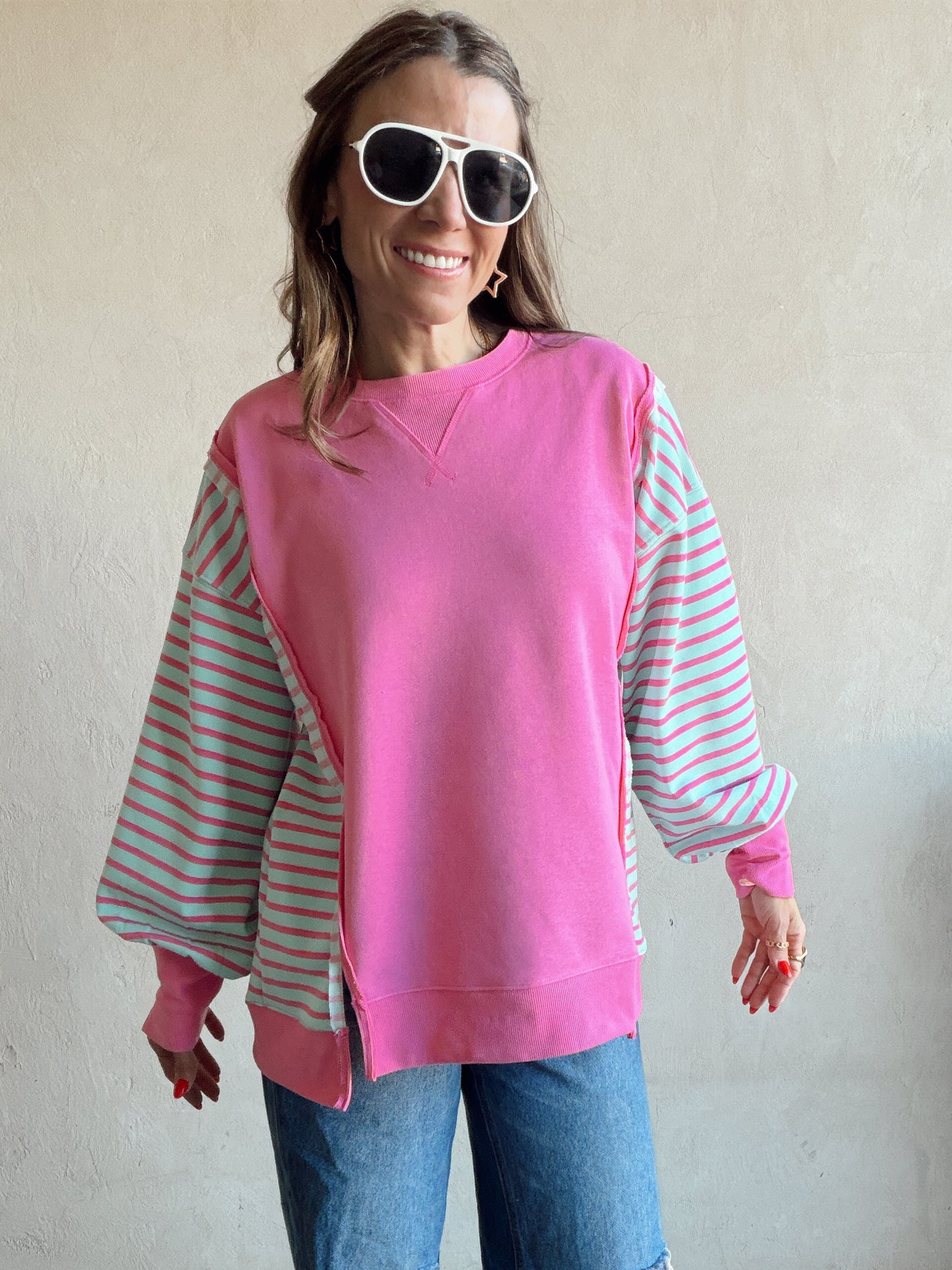 Perry Striped Top in Pink & Turqouise