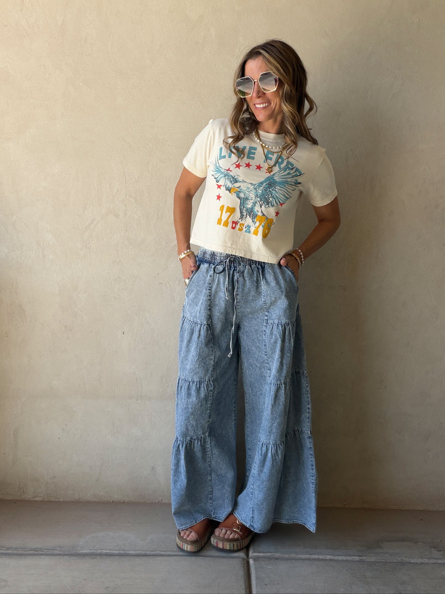 Tyra Tiered Pants in Medium Wash