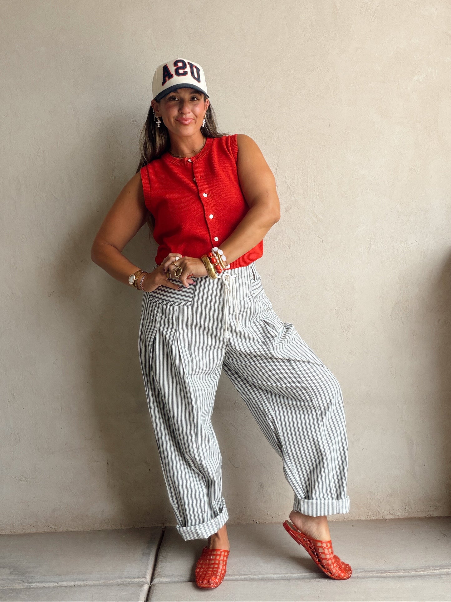 Jess Pants in Dark Green & White
