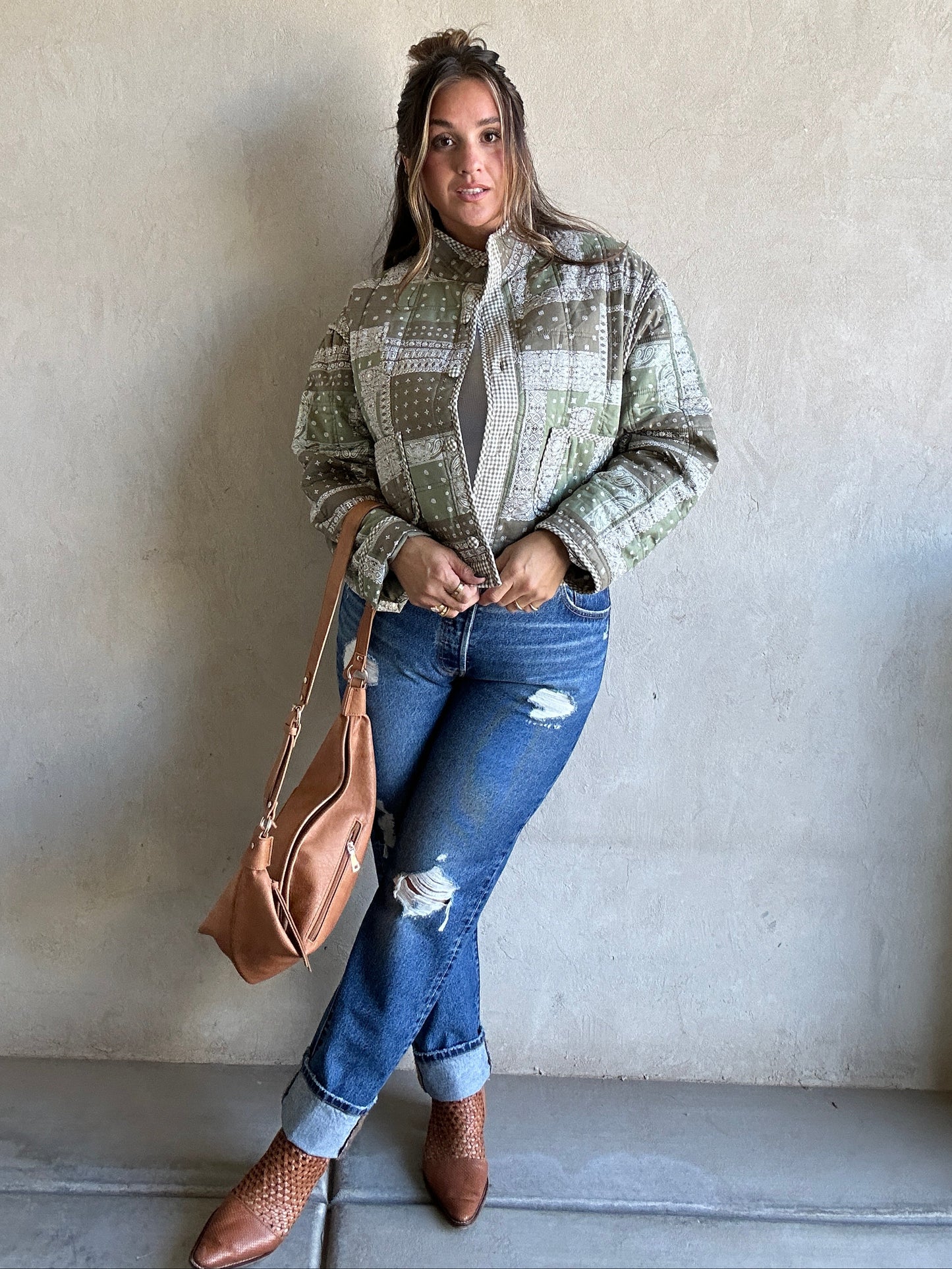 Brylee Quilted Bandana Jacket in Green