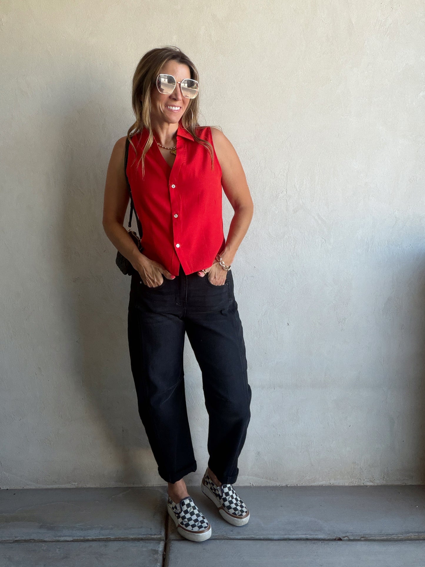 Cass Collared Tank in Red