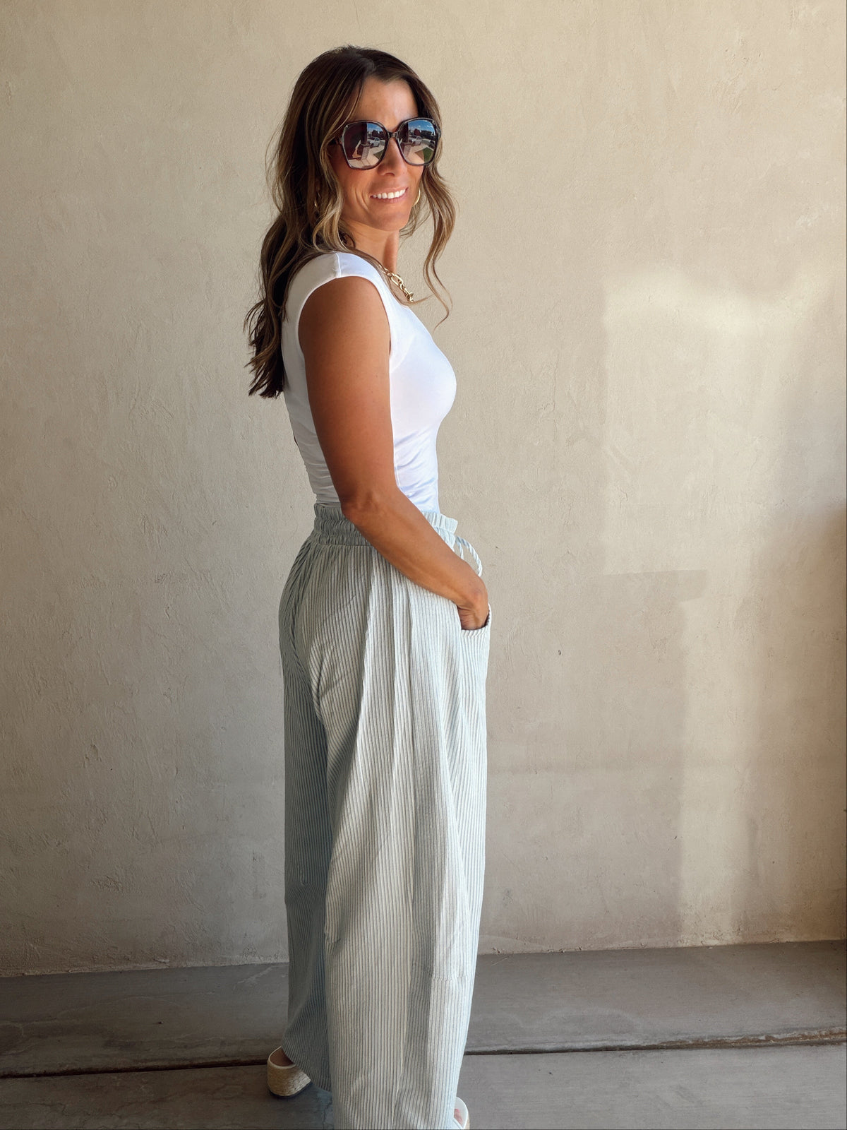 Stella Striped Barrel Pants in Blue