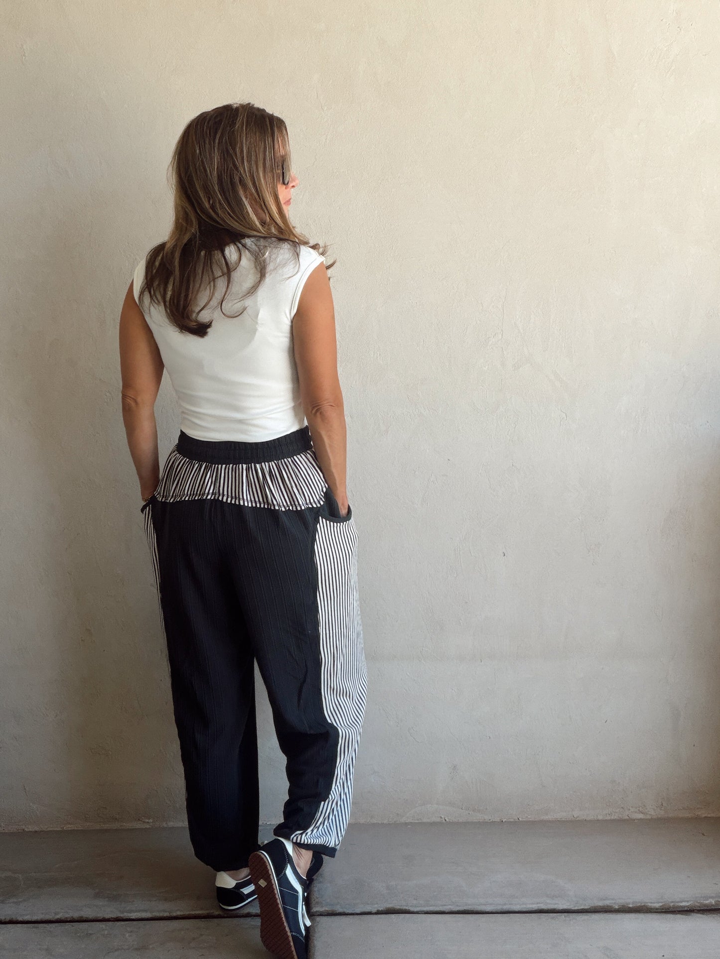 Barrel Pants in Charcoal & Stripes