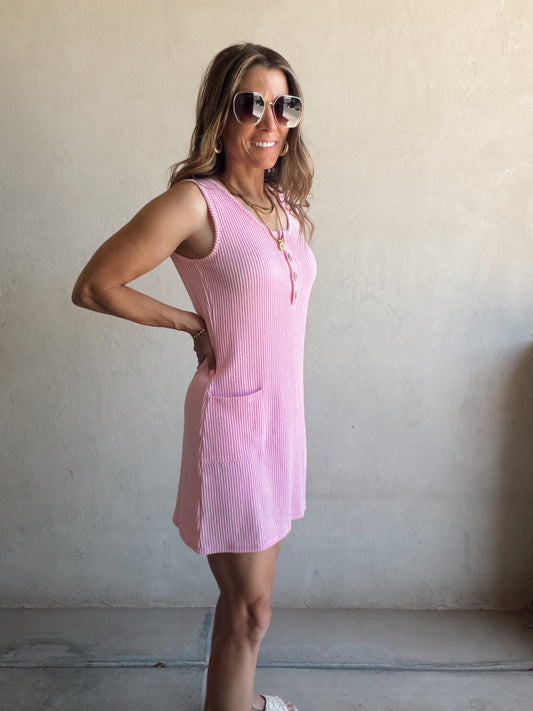Naomi Ribbed Dress in Bubblegum Pink
