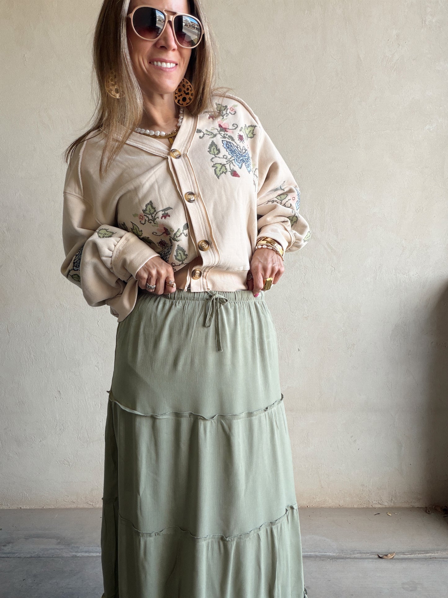 Terry Maxi Skirt in Green