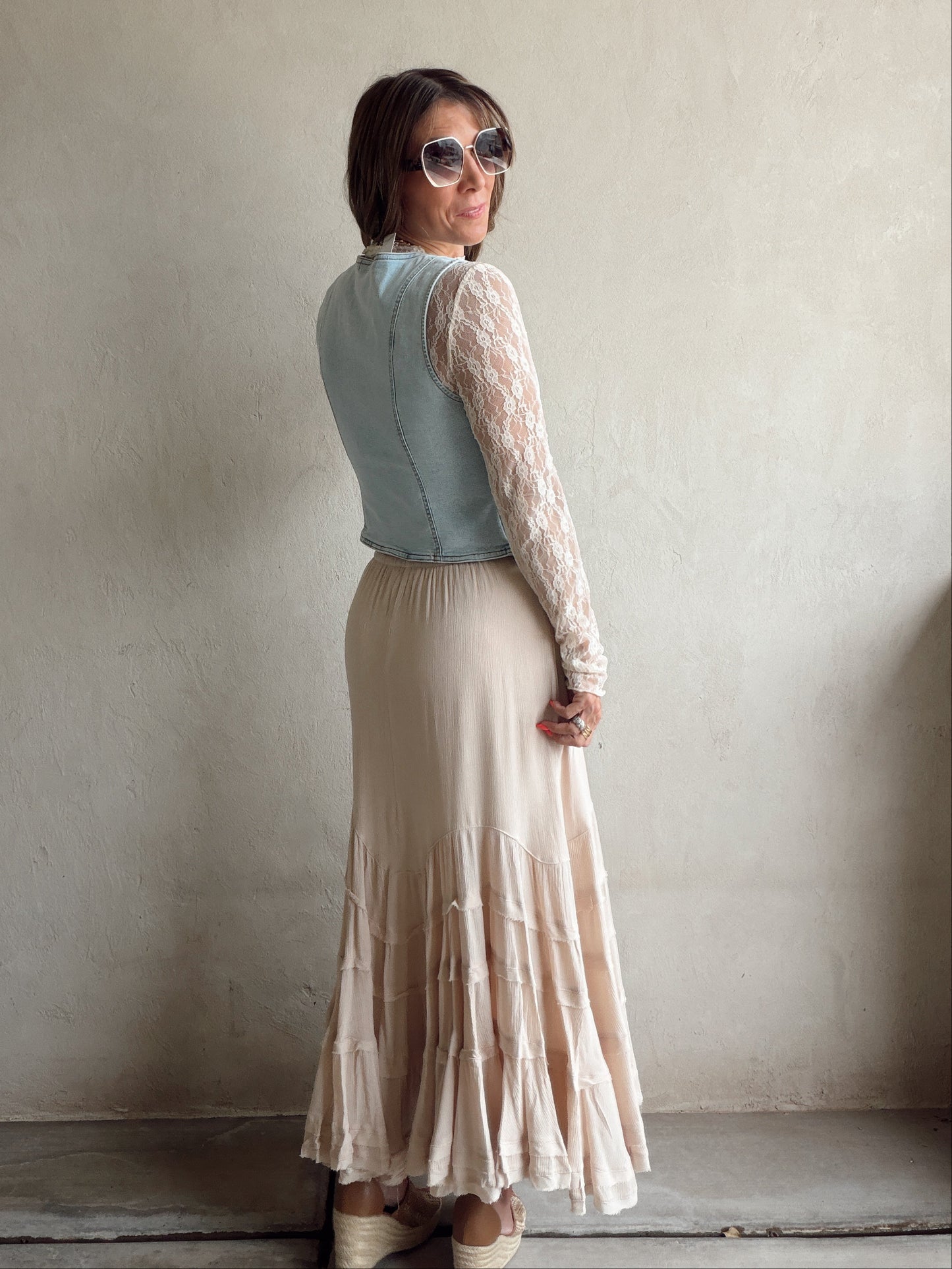 Paisley Boho Skirt in Light Beige