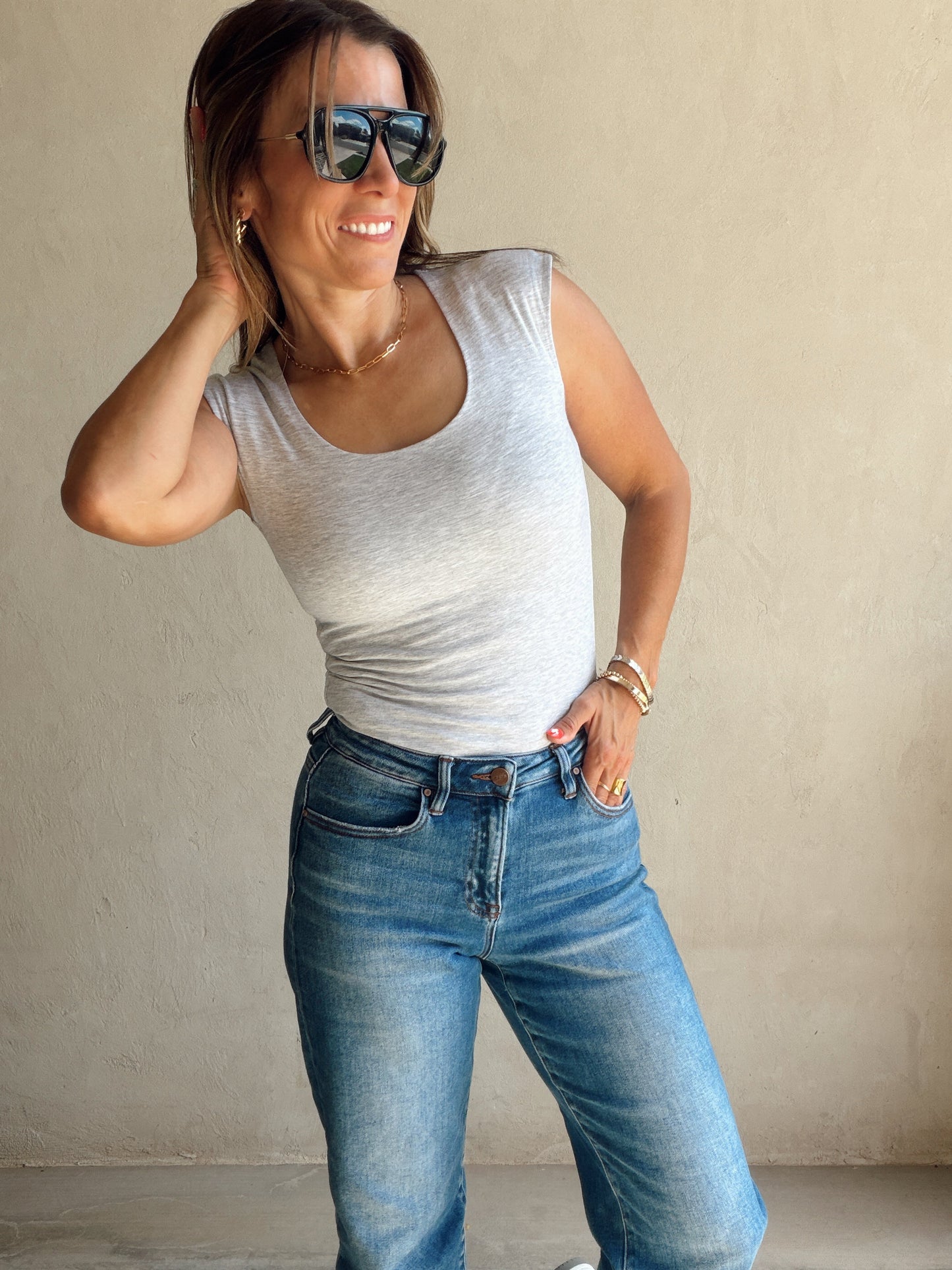 Talia Scoop Neck Tank in Heather Gray