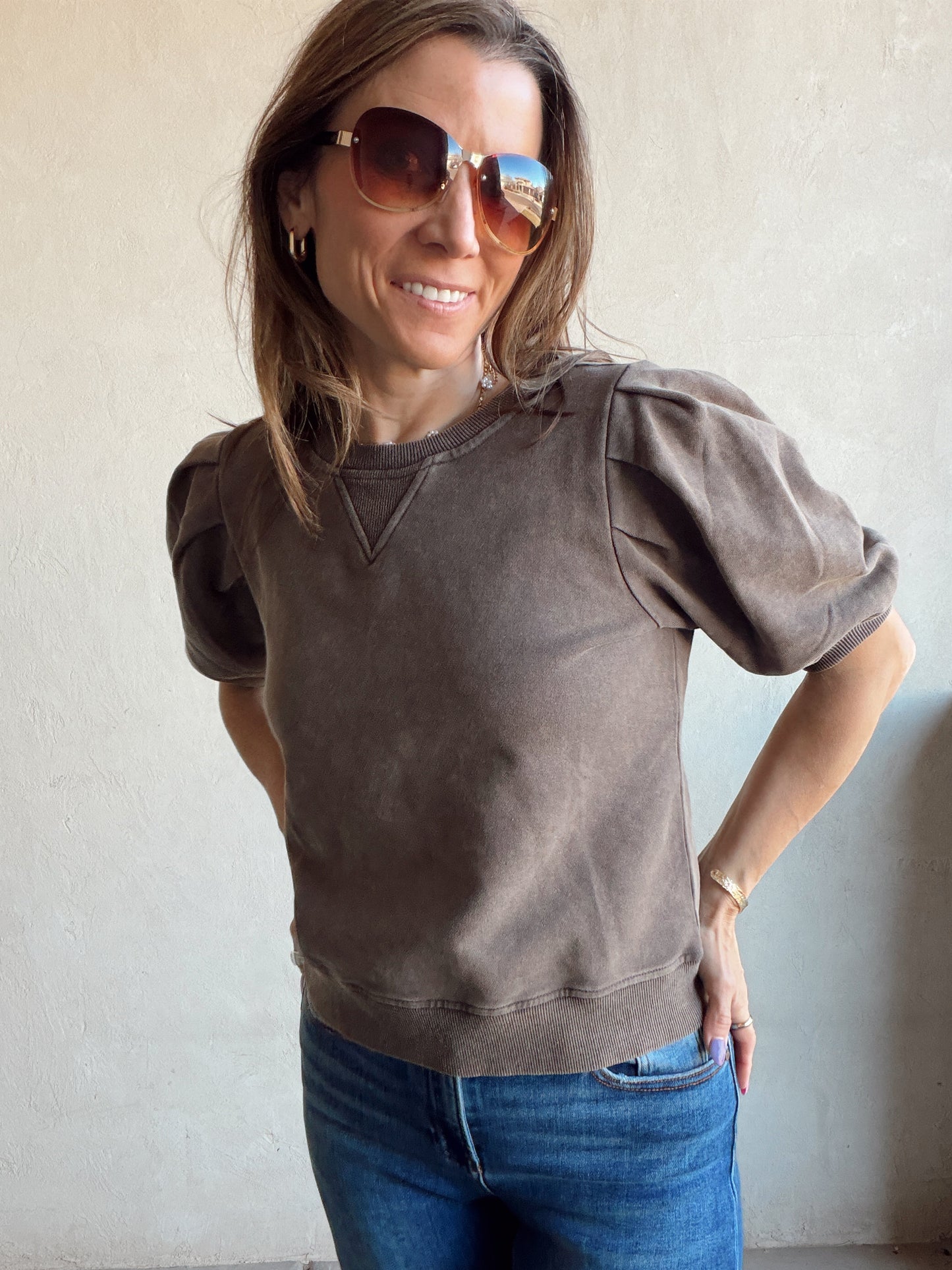 Capri Mineral Wash Top in Chocolate