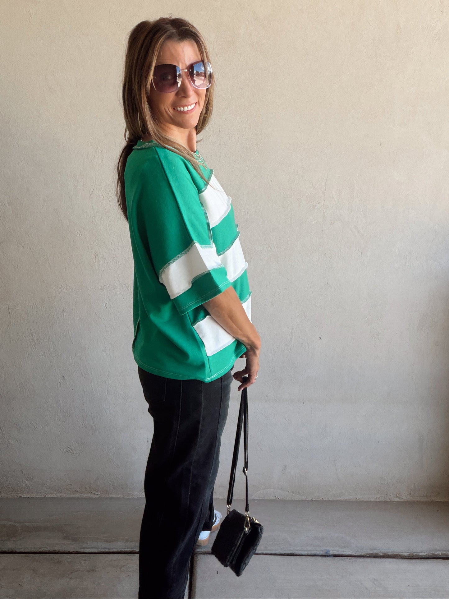 Sienna Striped Tee in Green & White