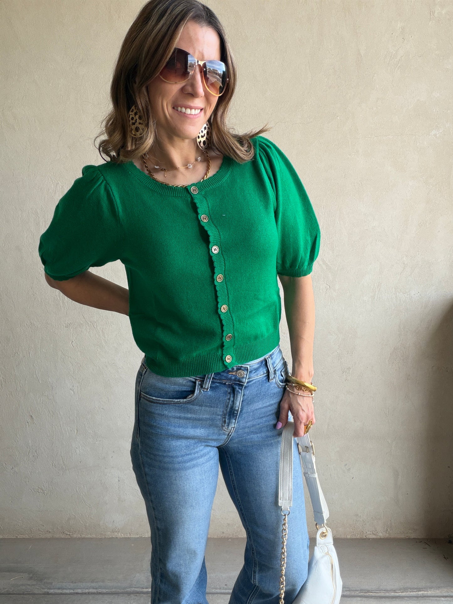Emmie Button Down Sweater in Green